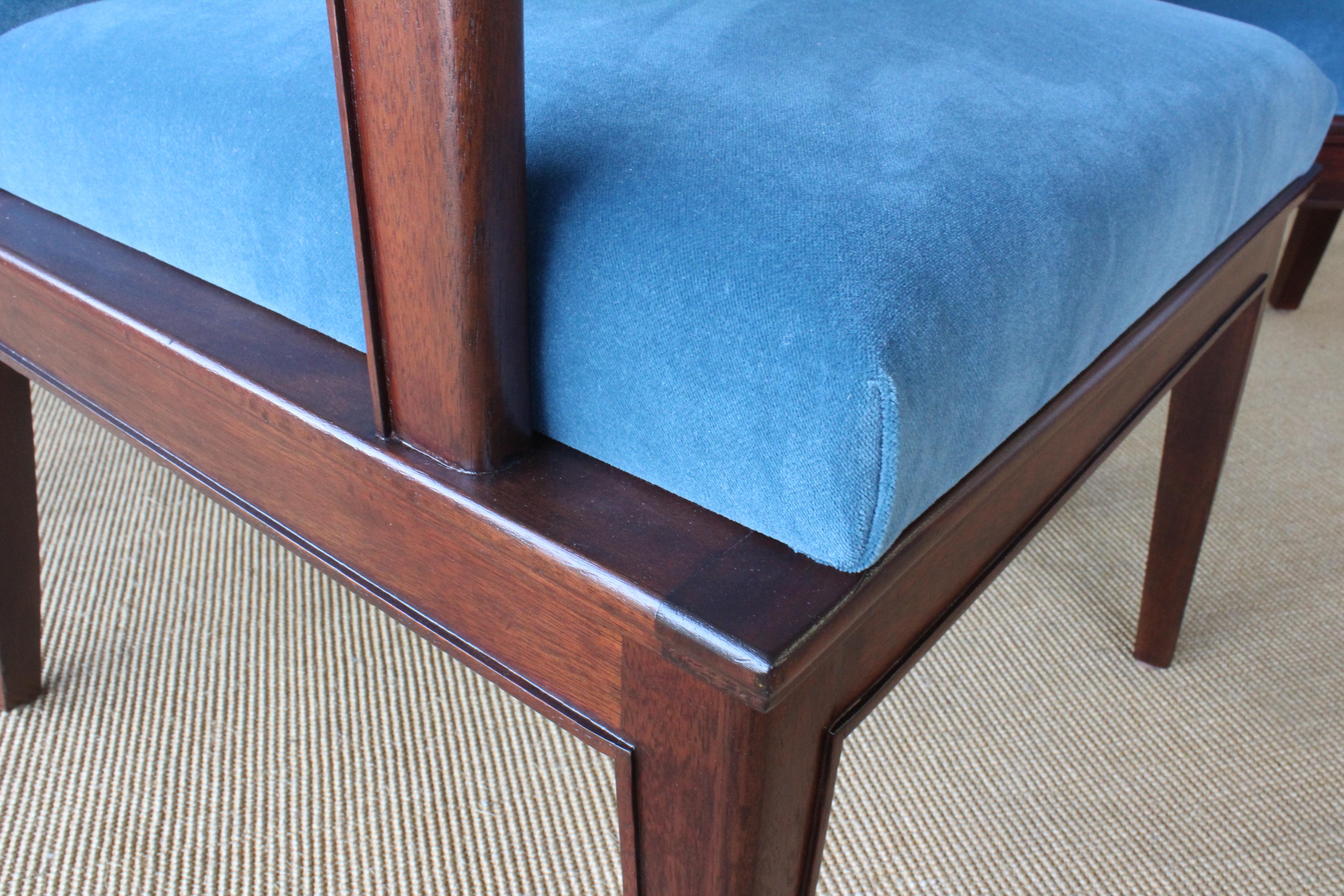 Mahogany Armchair in Velvet, France, 1940s. Set of Four Available. 9