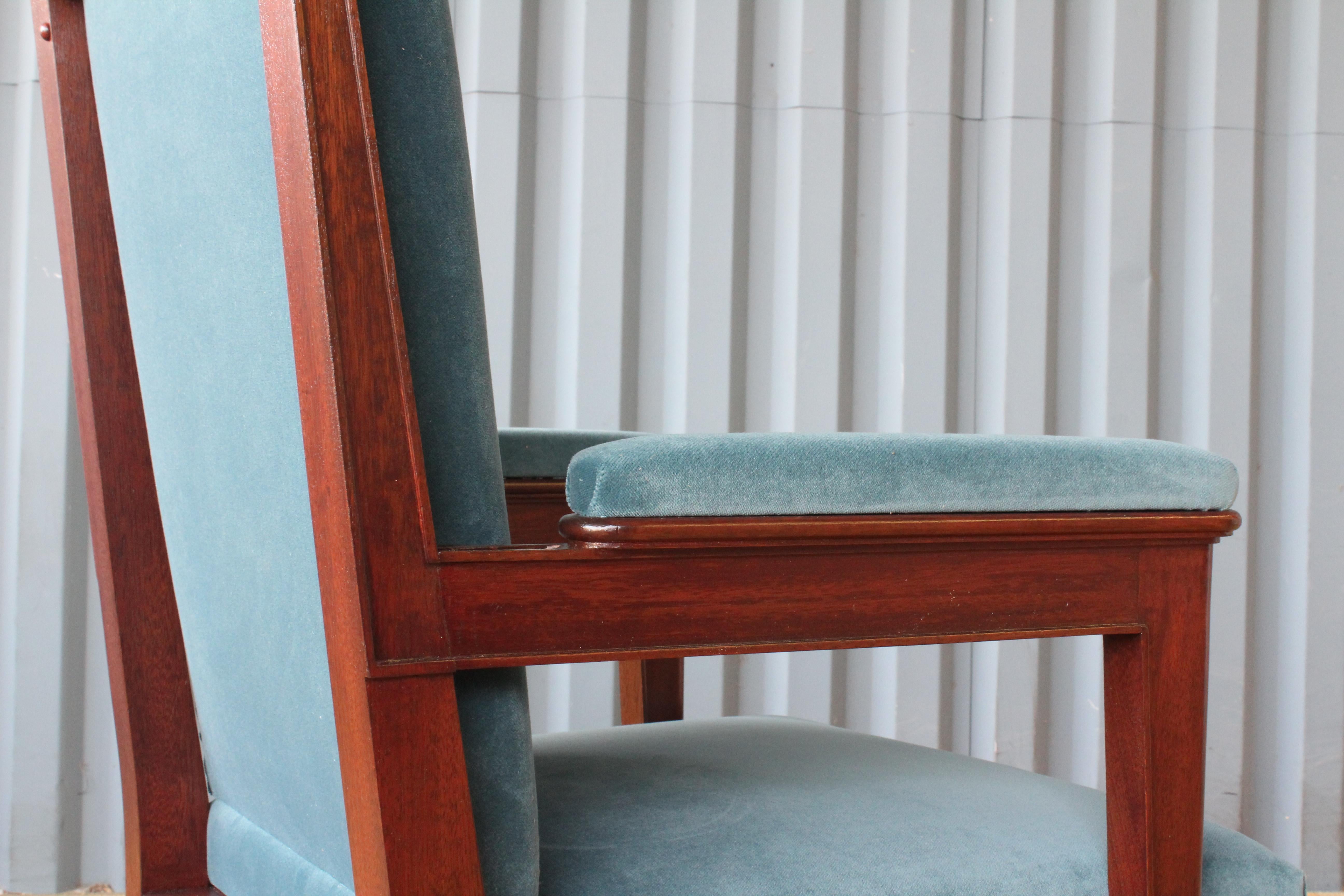 Mahogany Armchair in Velvet, France, 1940s. Set of Four Available. 1