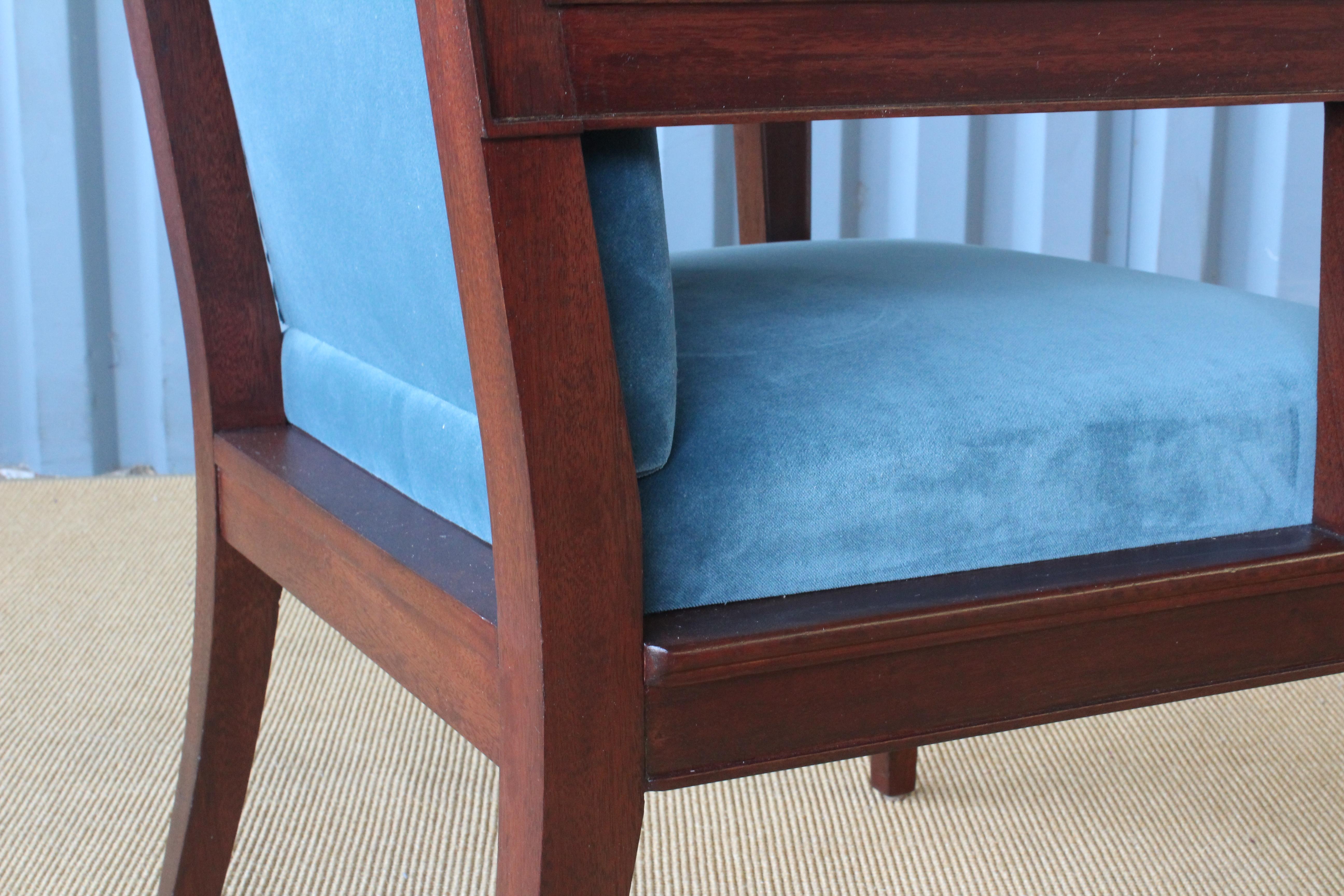 Mahogany Armchair in Velvet, France, 1940s. Set of Four Available. 2