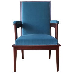 Mahogany Armchair in Velvet, France, 1940s. Set of Four Available.