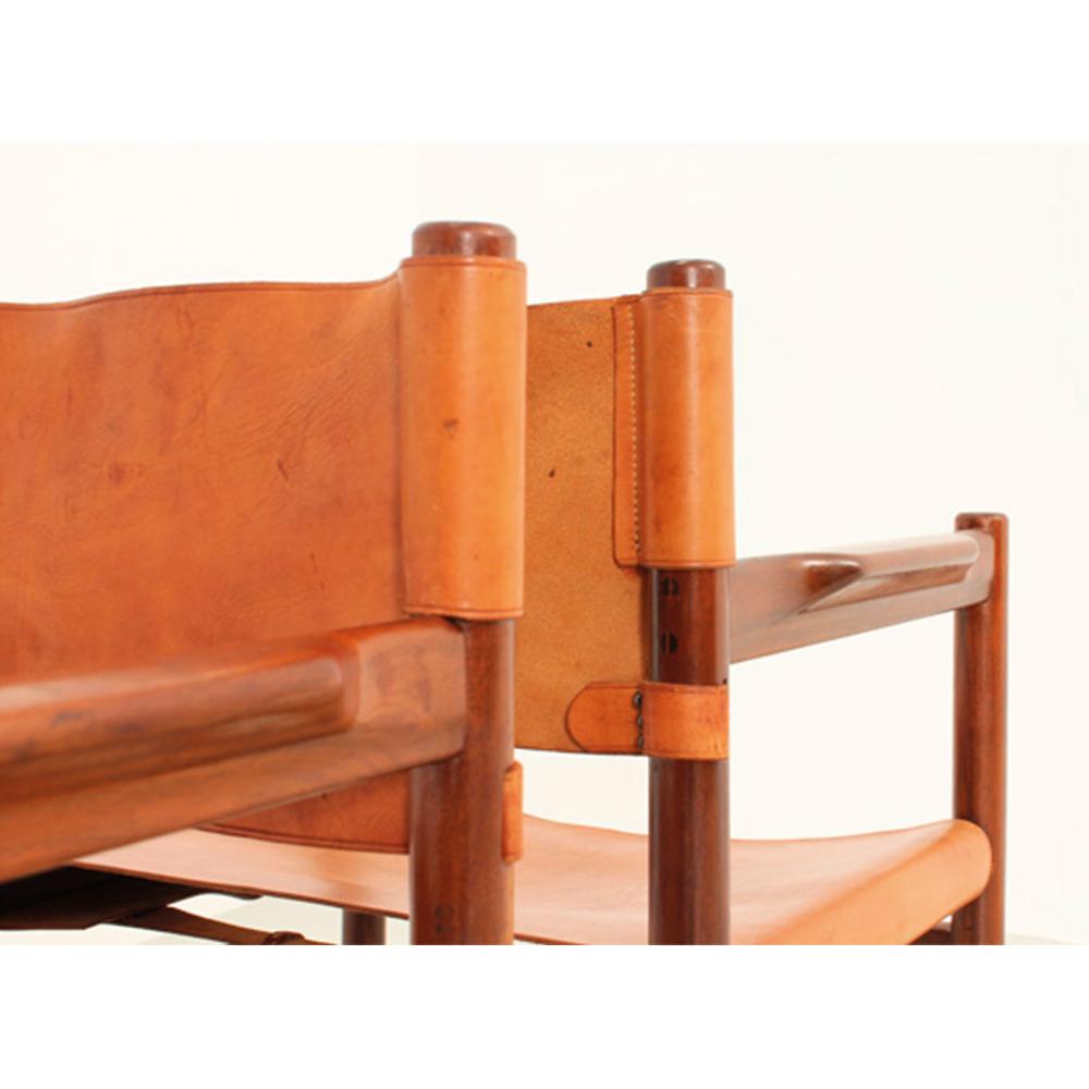 Leather Mahogany armchairs and cognac leather - Spanish design 1960's For Sale