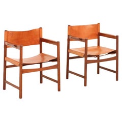 Mahagoni-Sessel und cognacfarbenes Leder – spanisches Design, 1960er Jahre