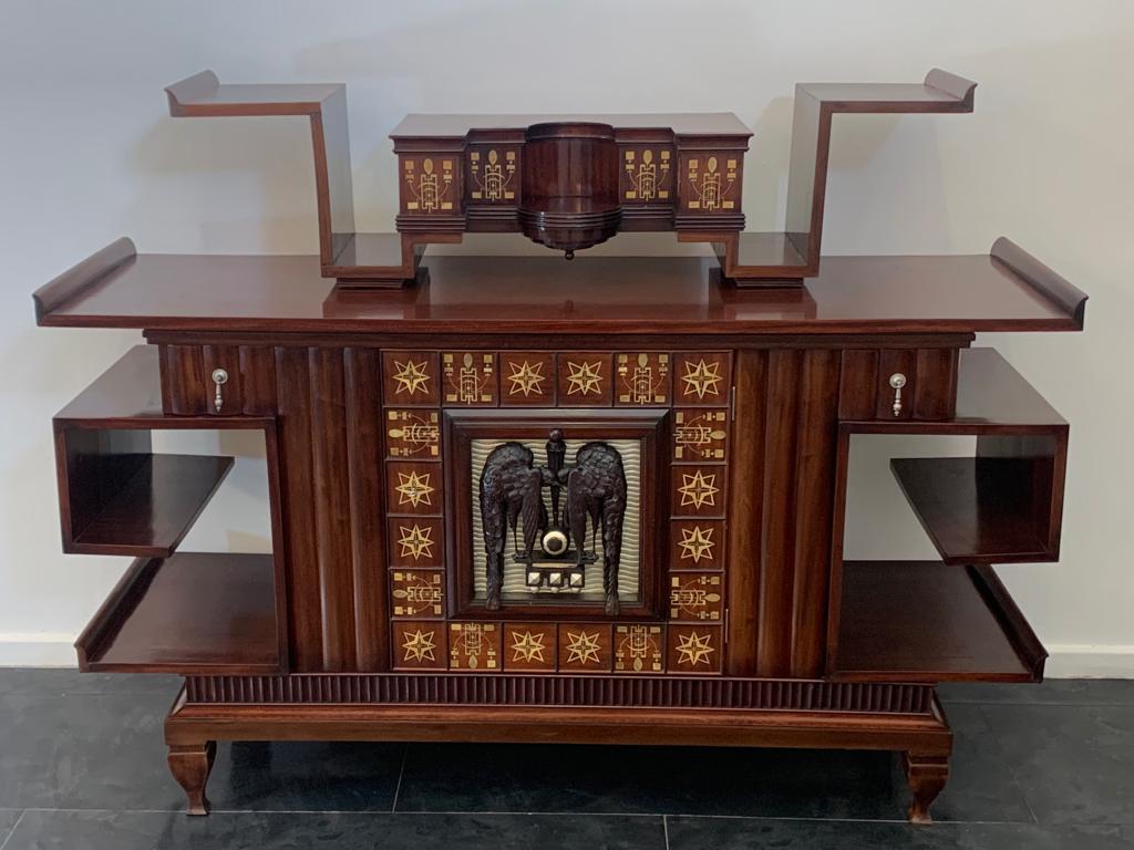 Mahogany Art Deco Carved Sideboard, 1930s 4
