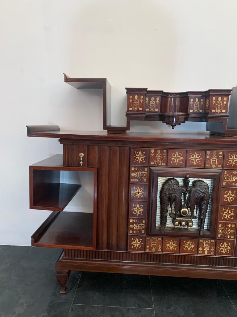 Silver Mahogany Art Deco Carved Sideboard, 1930s