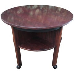 Wooden Art Deco Round Coffee or End Table with Four Shelfs for Books Etc