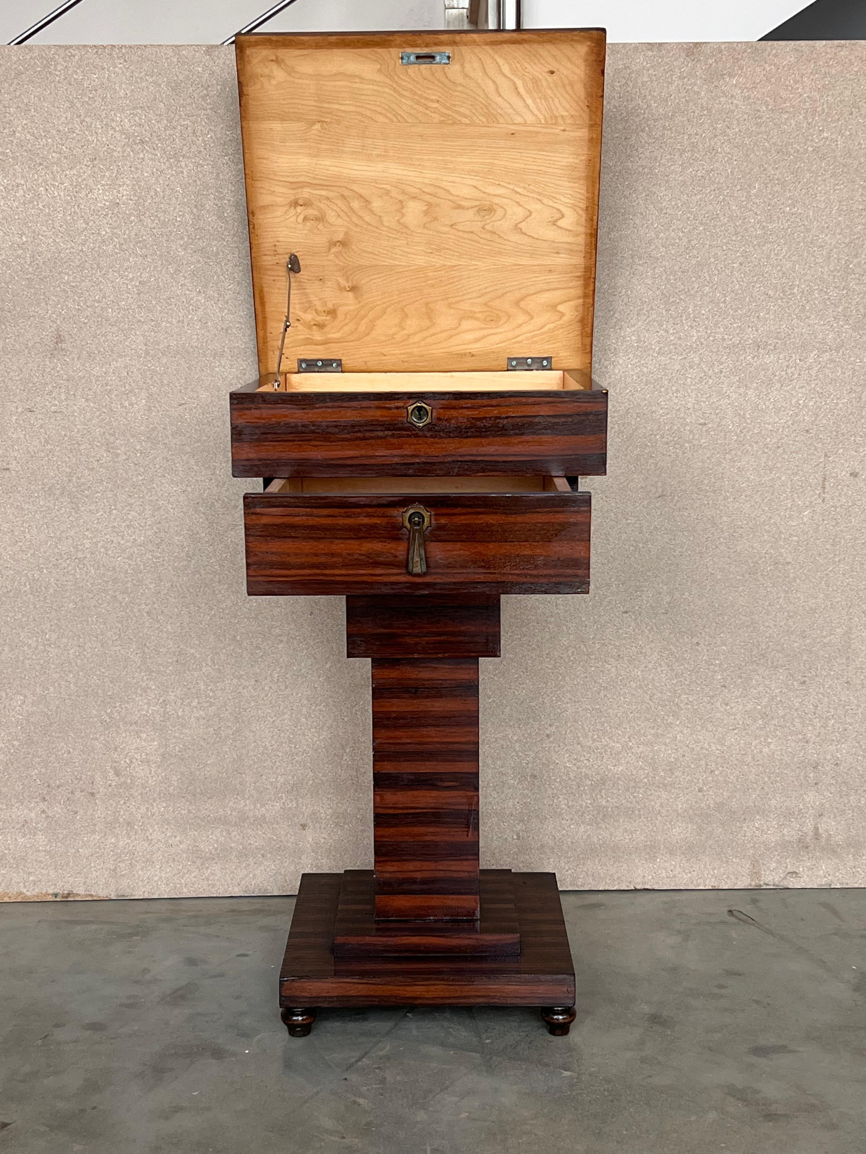 Mahogany Art Deco Sewing or Jelwery Box on Stand, circa 1860 For Sale 4