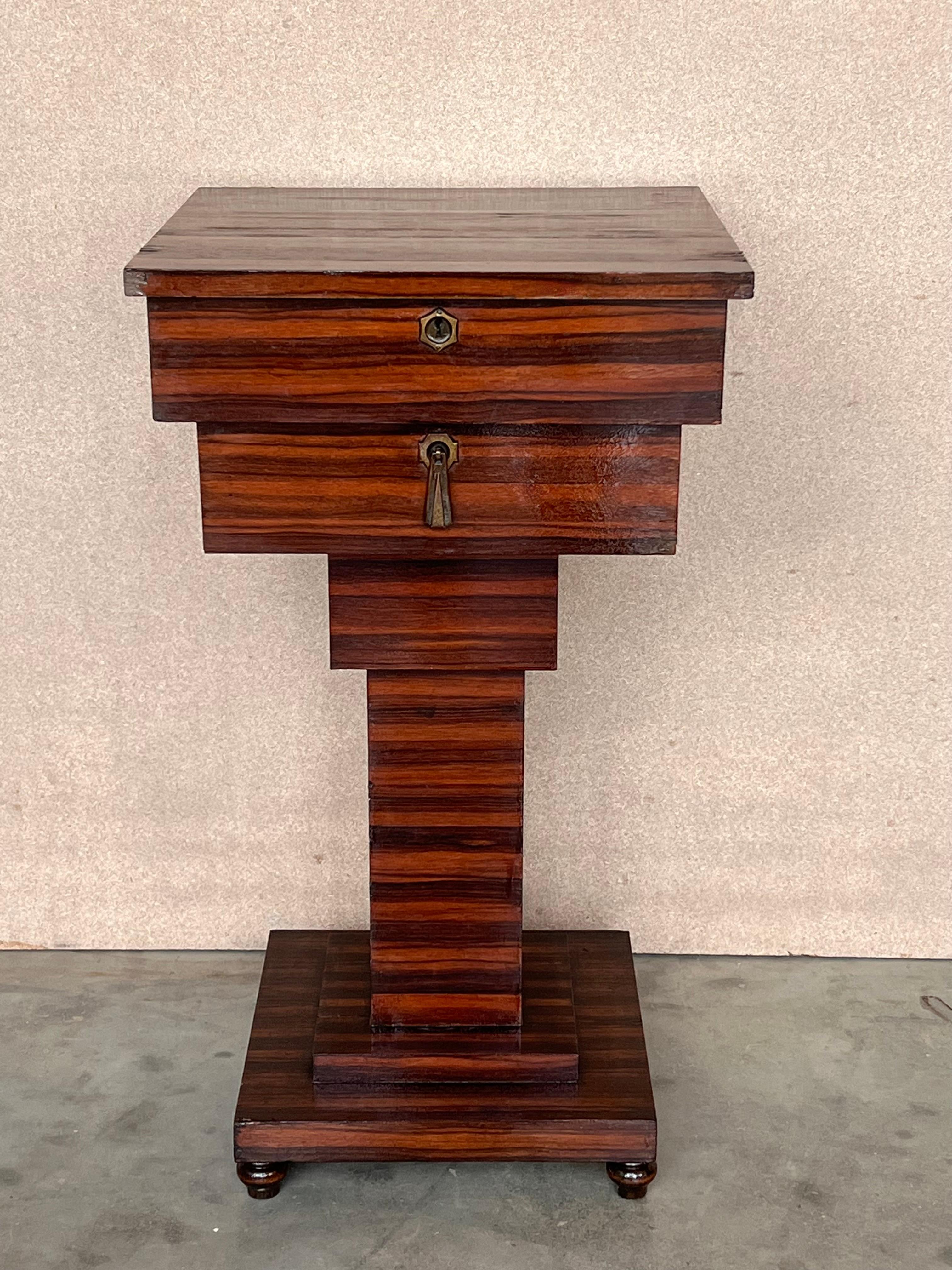 Mahogany Art Deco Sewing or Jelwery Box on Stand, circa 1960