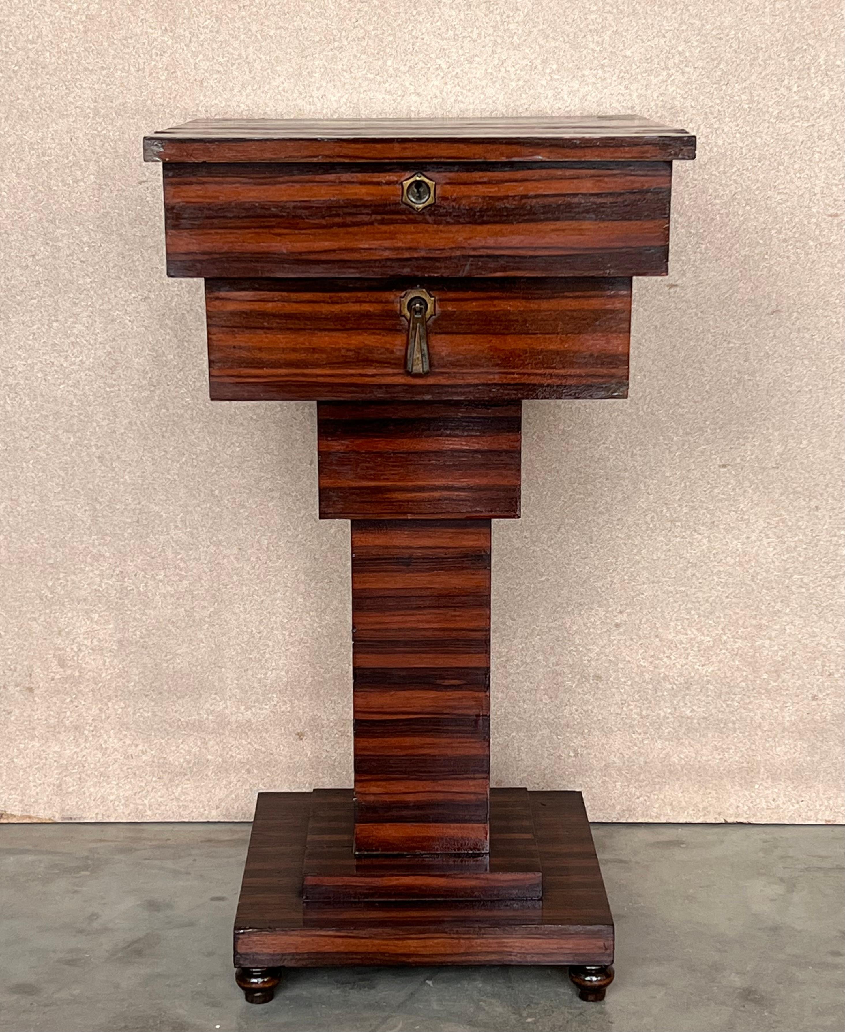 Spanish Mahogany Art Deco Sewing or Jelwery Box on Stand, circa 1860 For Sale