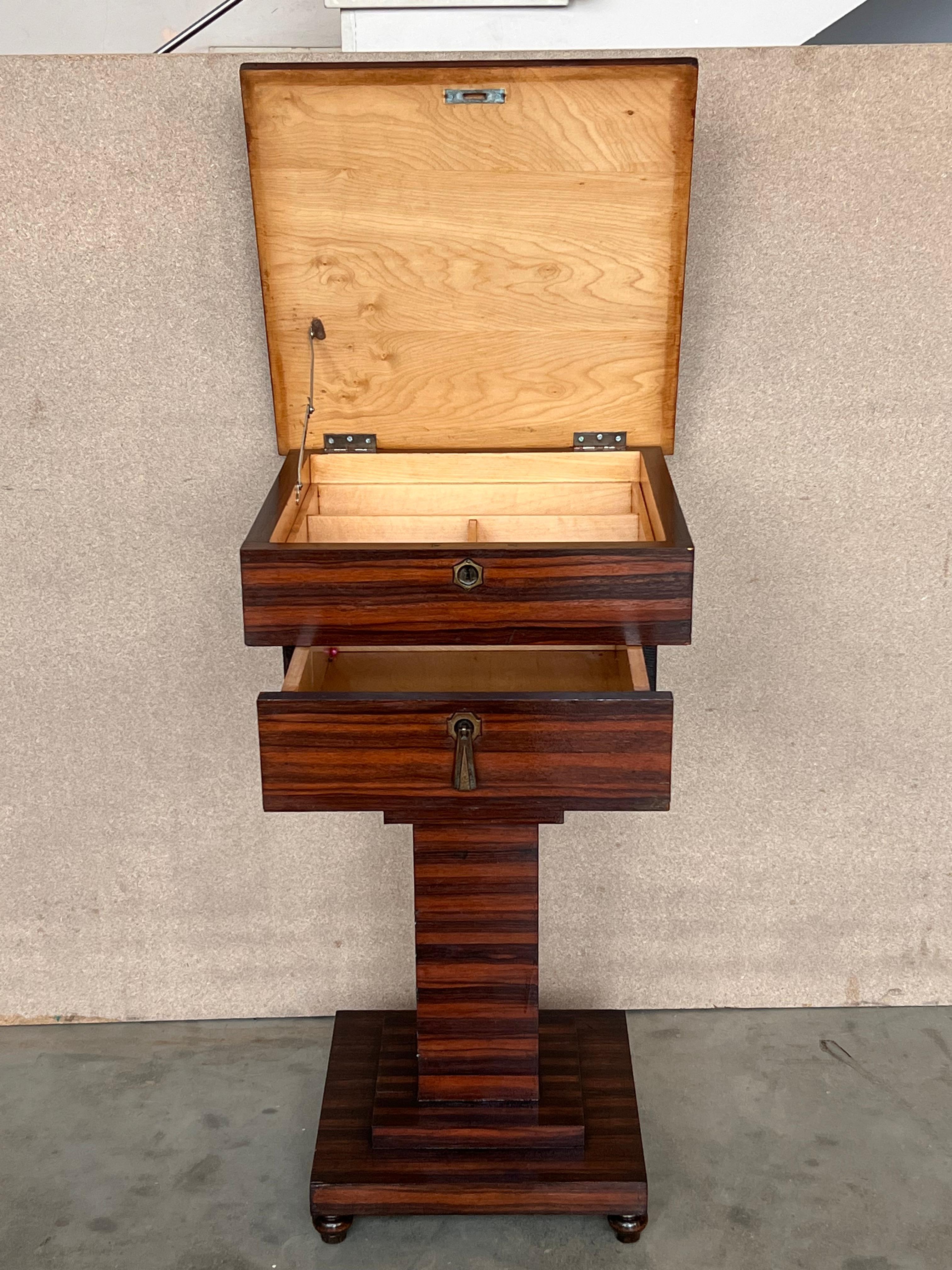Mahogany Art Deco Sewing or Jelwery Box on Stand, circa 1860 For Sale 3