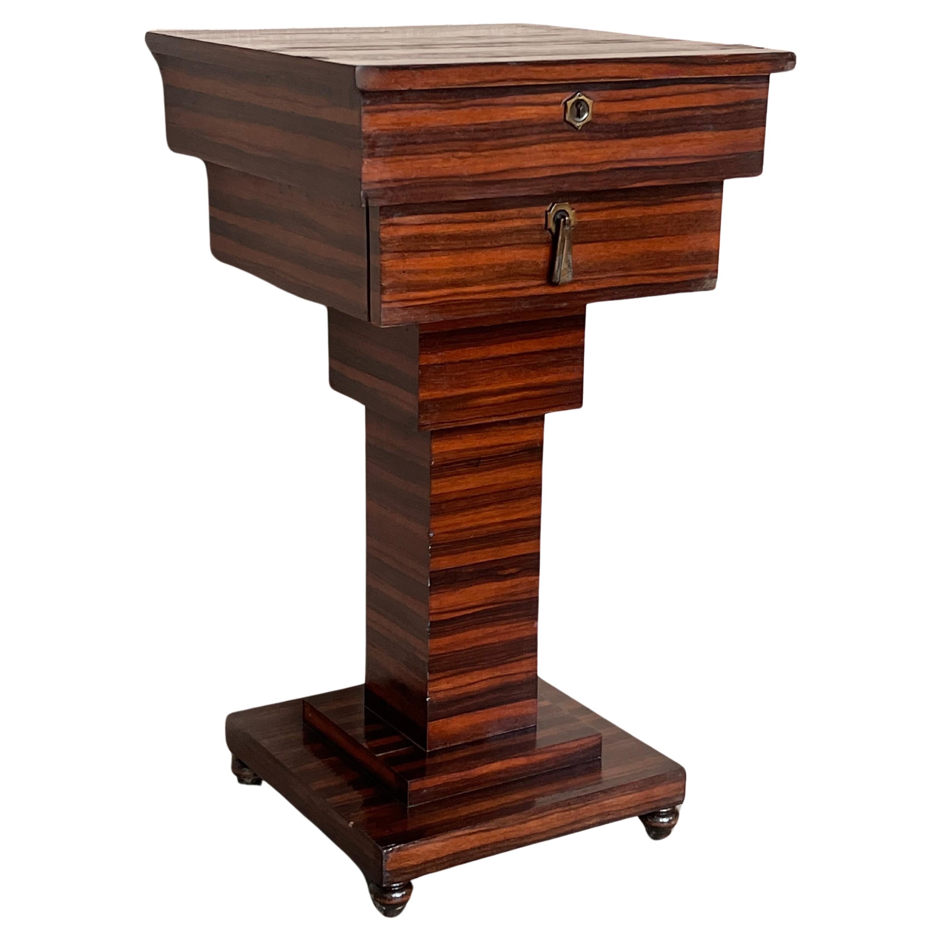 Mahogany Art Deco Sewing or Jelwery Box on Stand, circa 1860 For Sale