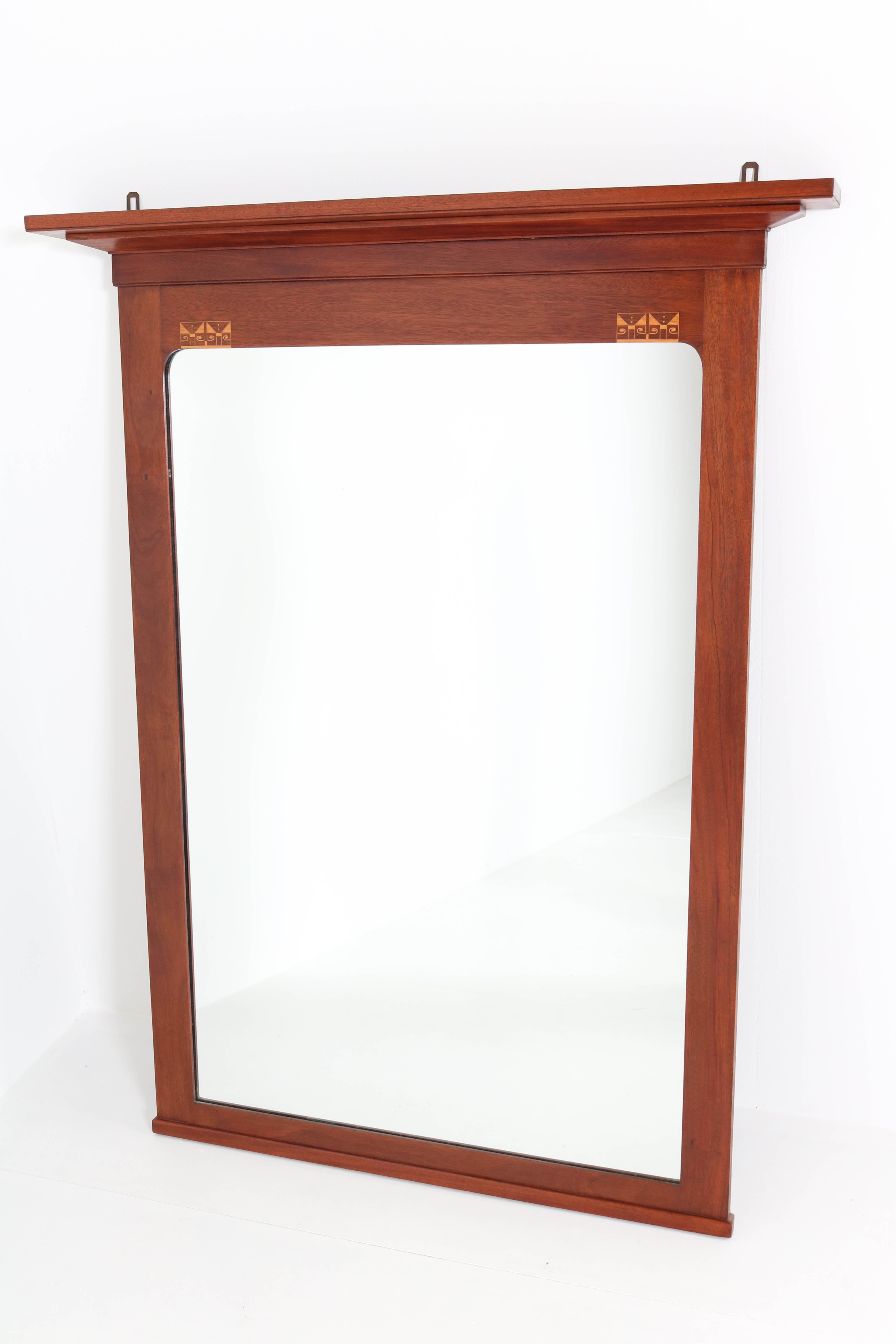 Mahogany Art Nouveau Arts & Crafts Mirror by J.M. Middelraad for Pander, 1900s In Good Condition For Sale In Amsterdam, NL