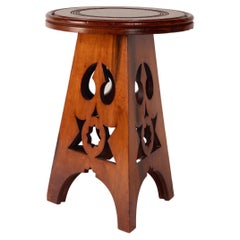 Mahogany Arts and Crafts Side Table with Turned Circular Top and Fretwork Panels