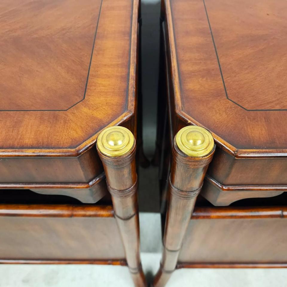 Mahogany Bamboo End Magazine Tables Pair In Good Condition In Lake Worth, FL