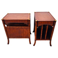 Vintage Mahogany Bamboo End Magazine Tables Pair
