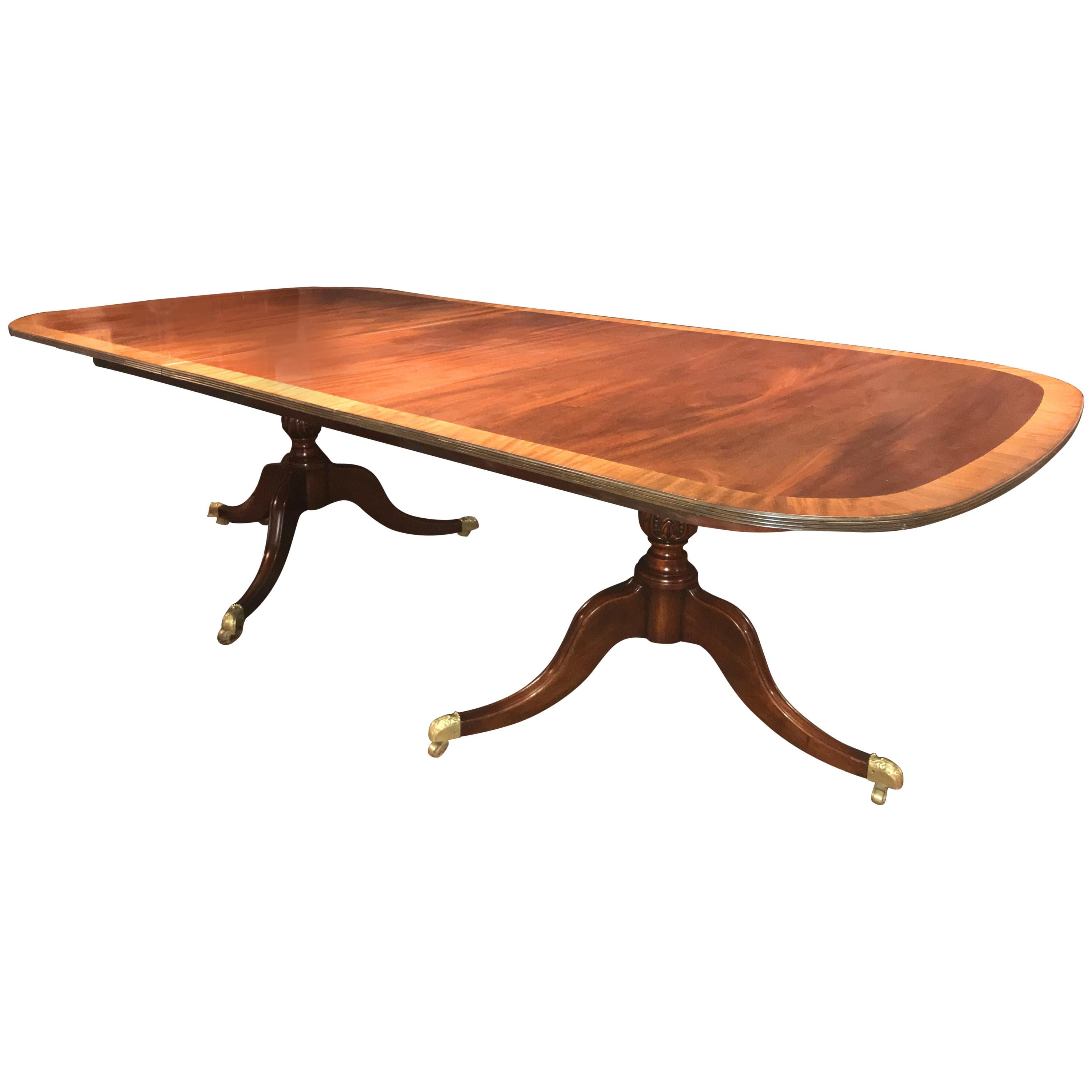 Mahogany Banded Double Pedestal Dining Table by Kaplan for Beacon Hill