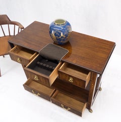 Mahogany Banded Inlay Drop Leaf Silver Drawer 5 Drawers Server Cart on Wheels