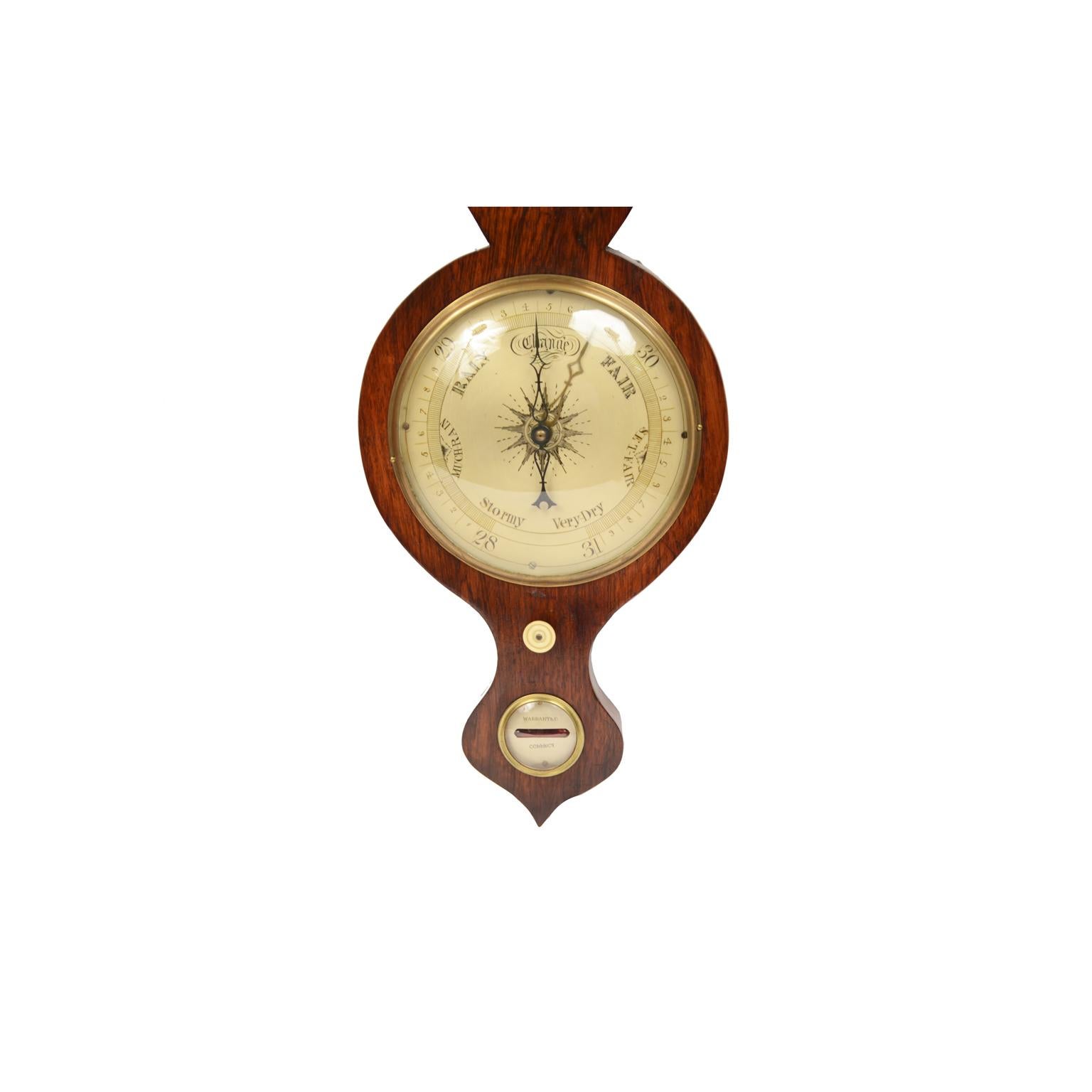 British 19th Century English Mahogany Barometer Antique Instrument Weather Misure