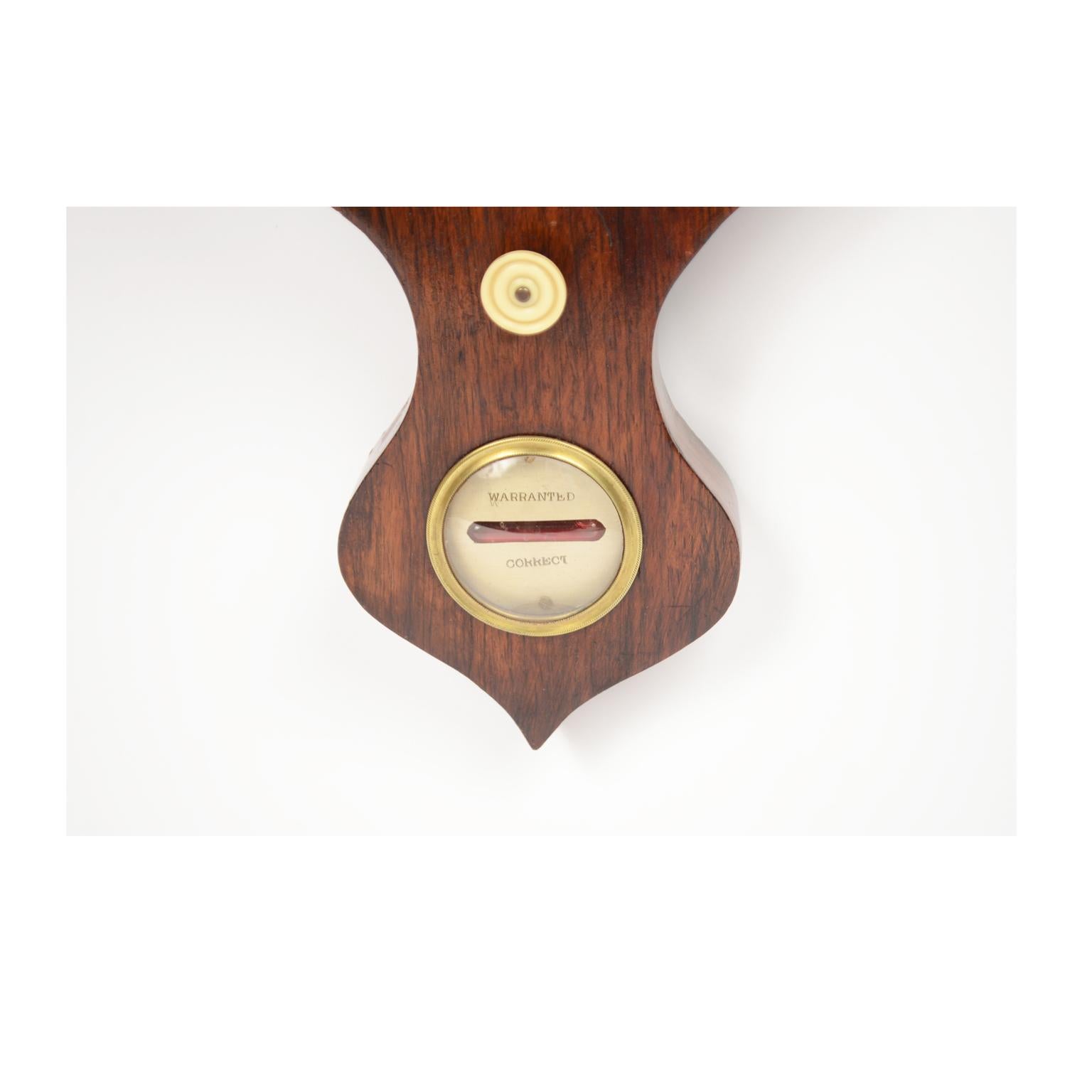 19th Century English Mahogany Barometer Antique Instrument Weather Misure 2