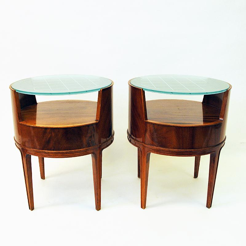 Polished Mahogany Bedside or Sidetables by Axel Larsson for Bodafors, Sweden 1940s