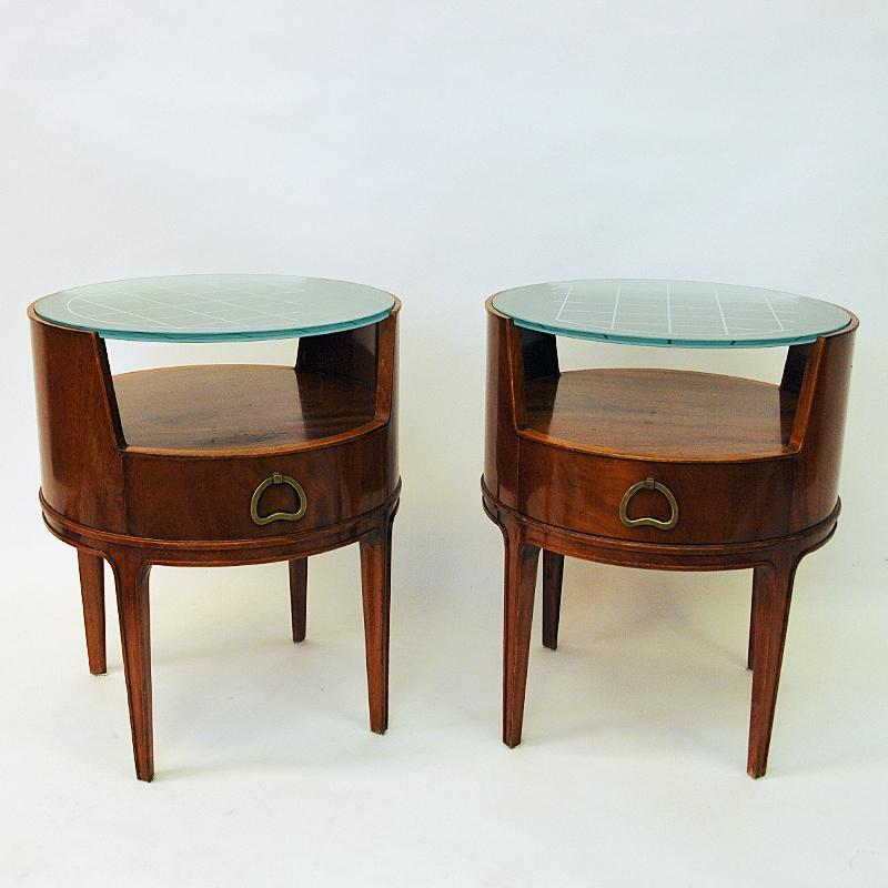 Mid-20th Century Mahogany Bedside or Sidetables by Axel Larsson for Bodafors, Sweden 1940s