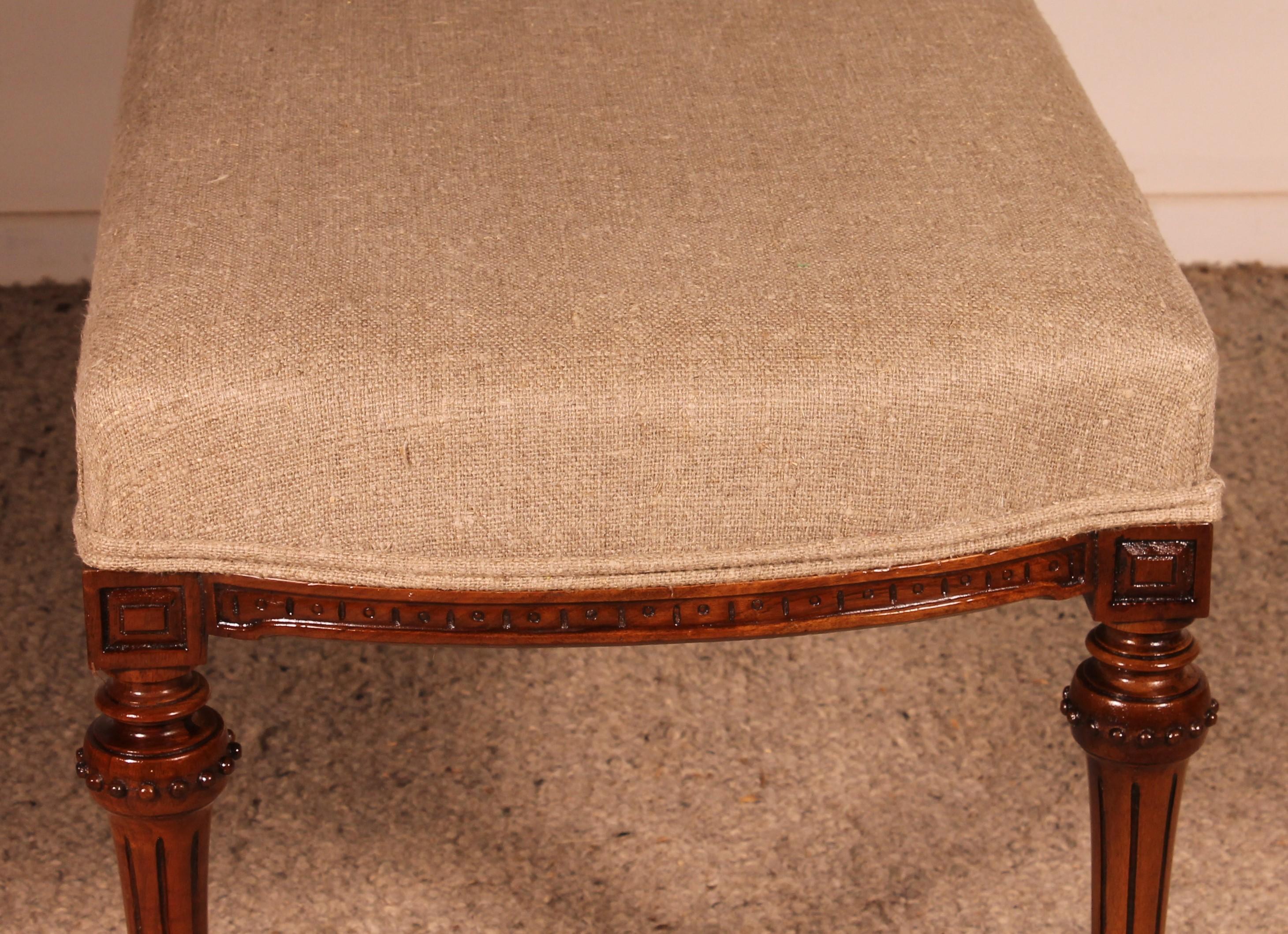 Mahogany Bench From The 19th Century Covered With A Linen Fabric 3