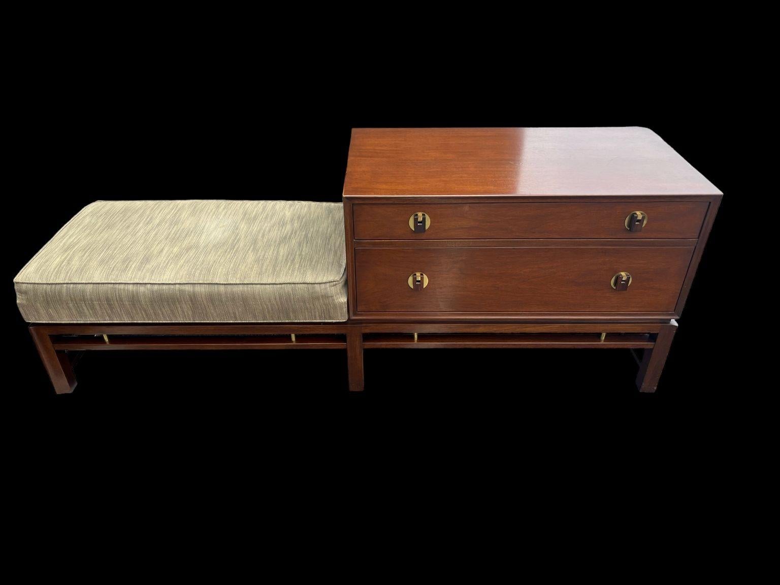 Brass Mahogany Bench Table by Edward Wormley for Dunbar C. 1950 For Sale