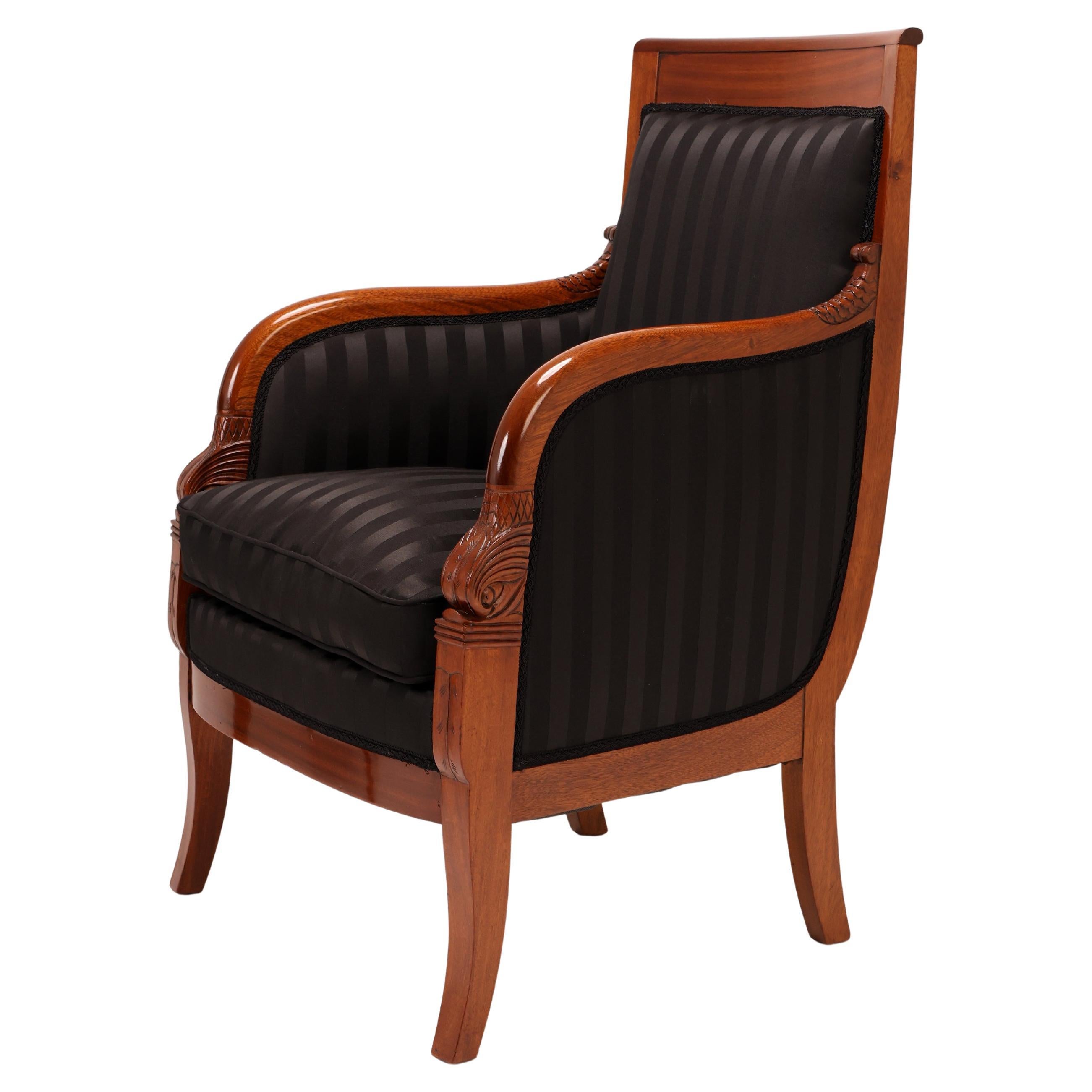 Mahogany Bergère Armchair, Classical / Empire Style, Early 19th Century For Sale