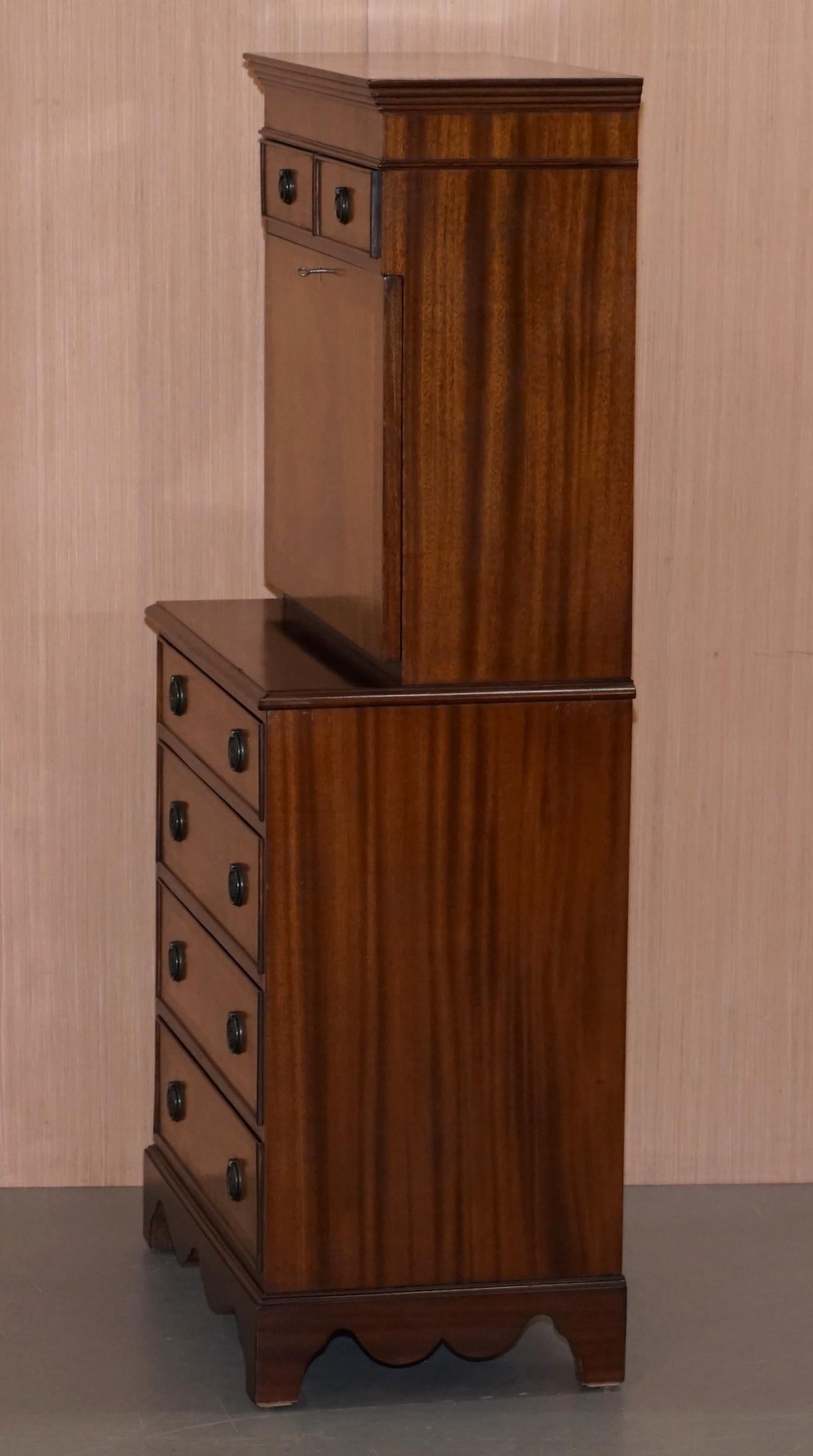 Mahogany Bevan Funell Desk Bureau Chest of Drawers Drop Front Green Leather 4