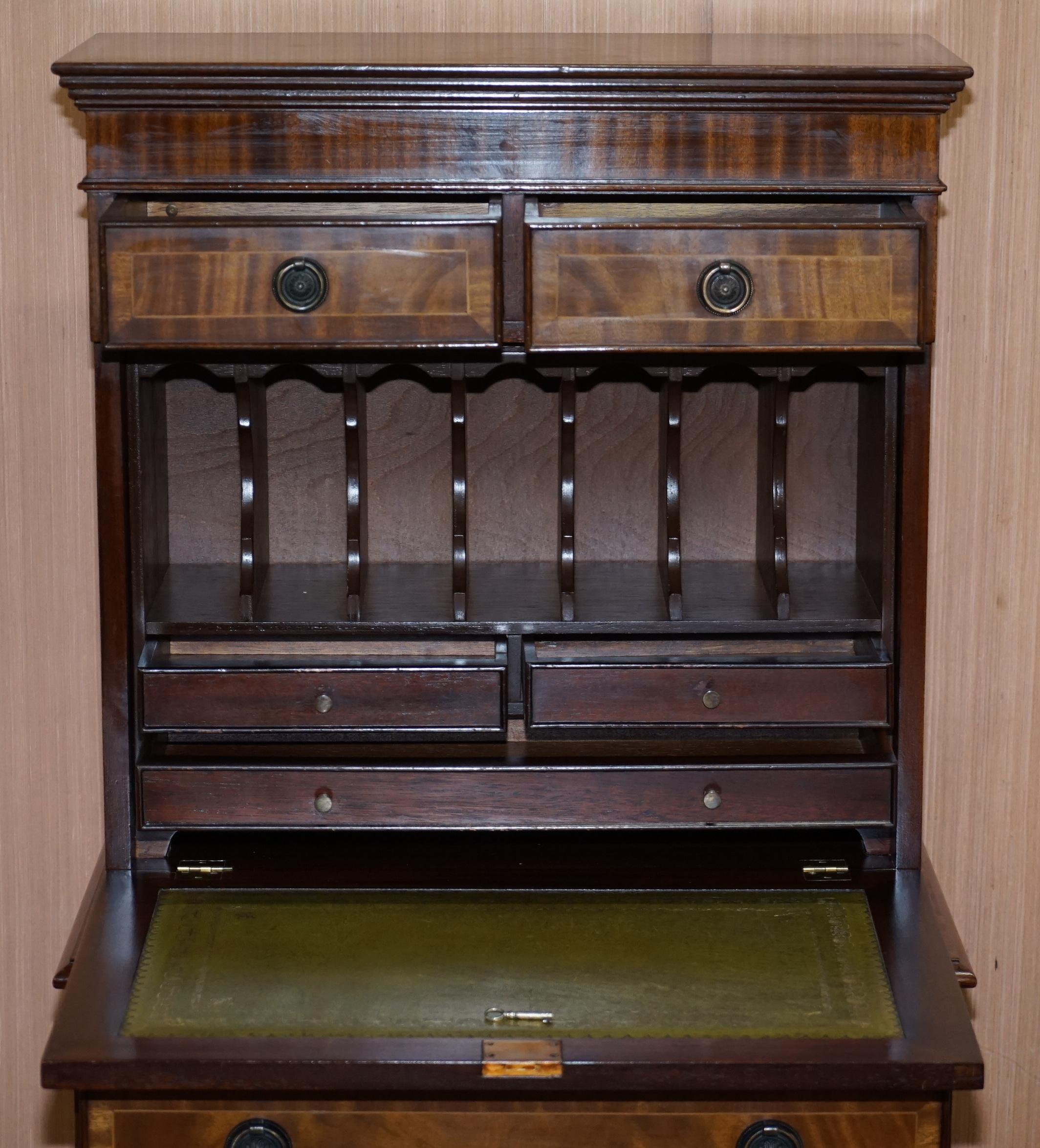 Mahogany Bevan Funell Desk Bureau Chest of Drawers Drop Front Green Leather 10