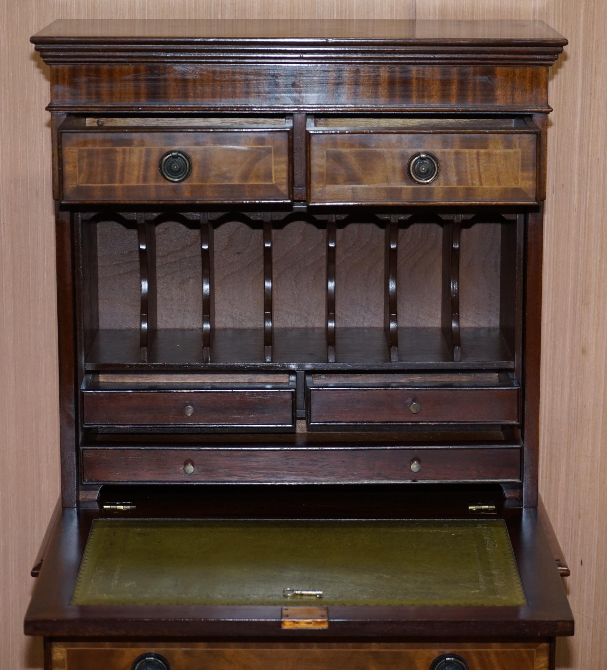 Mahogany Bevan Funell Desk Bureau Chest of Drawers Drop Front Green Leather 11