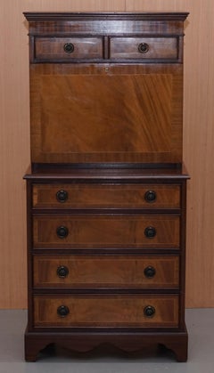 Mahogany Bevan Funell Desk Bureau Chest of Drawers Drop Front Green Leather