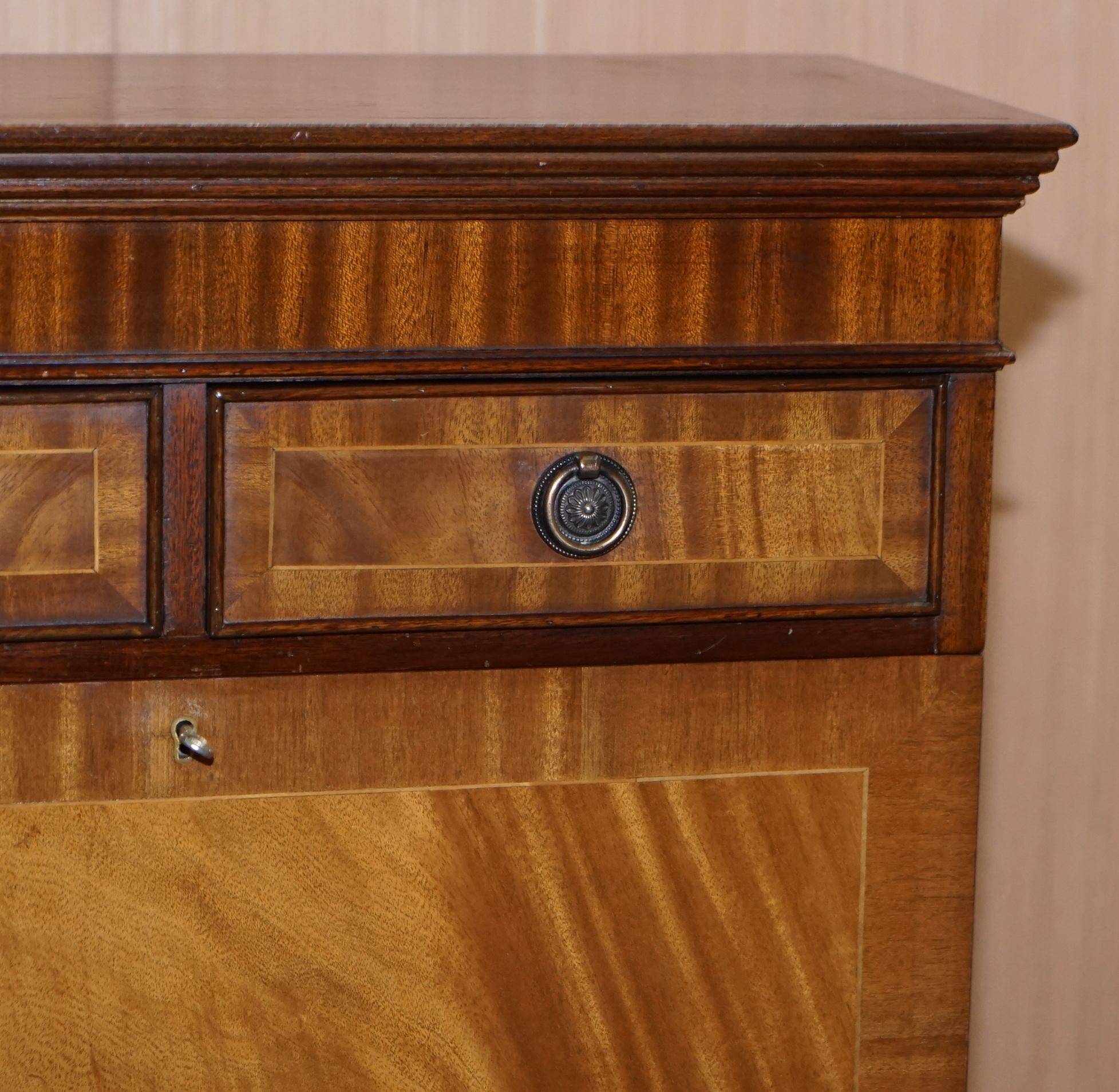 20th Century Mahogany Bevan Funell Desk Bureau Chest of Drawers Drop Front Green Leather