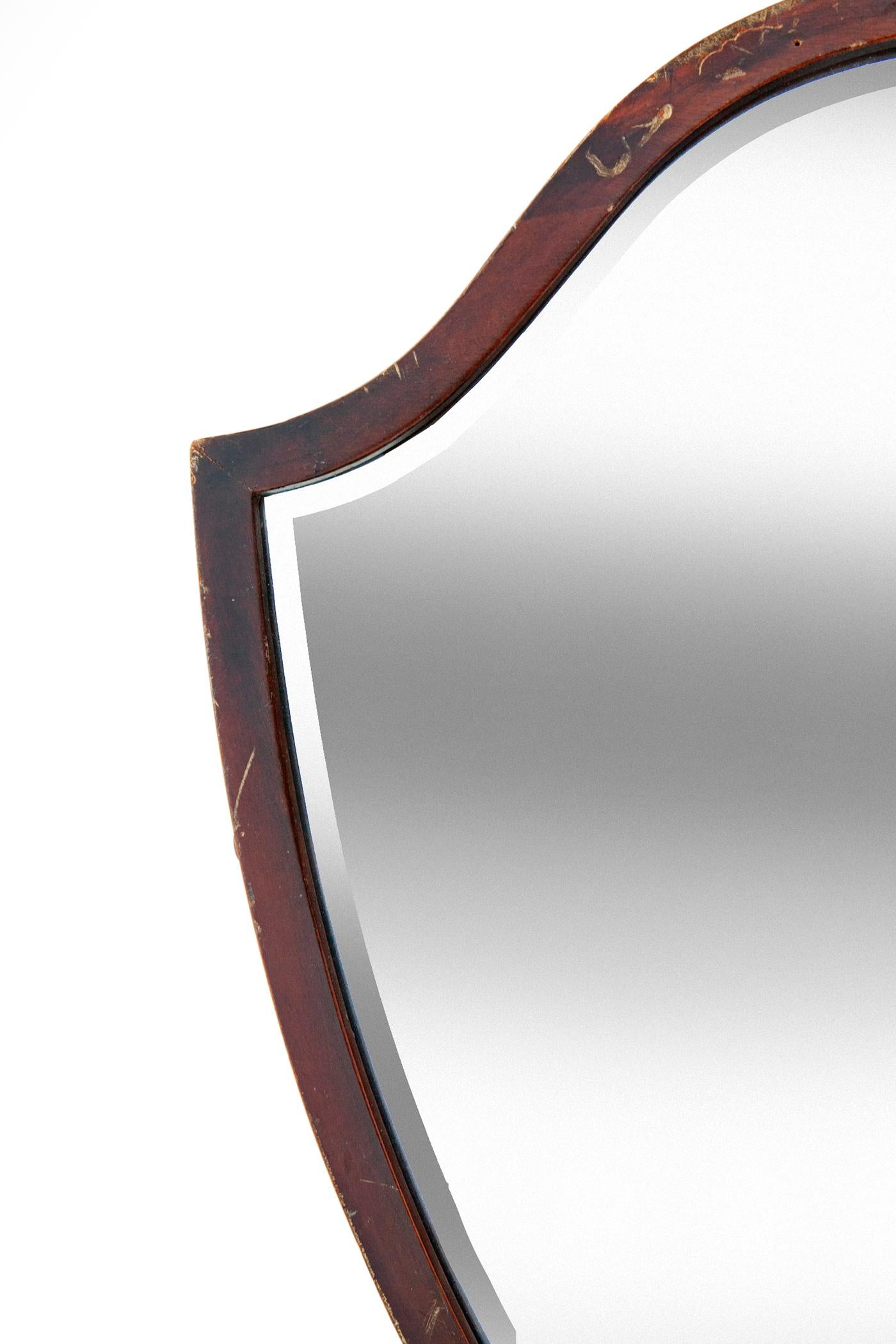 Mahogany Beveled Shield Mirror In Good Condition For Sale In Malibu, CA