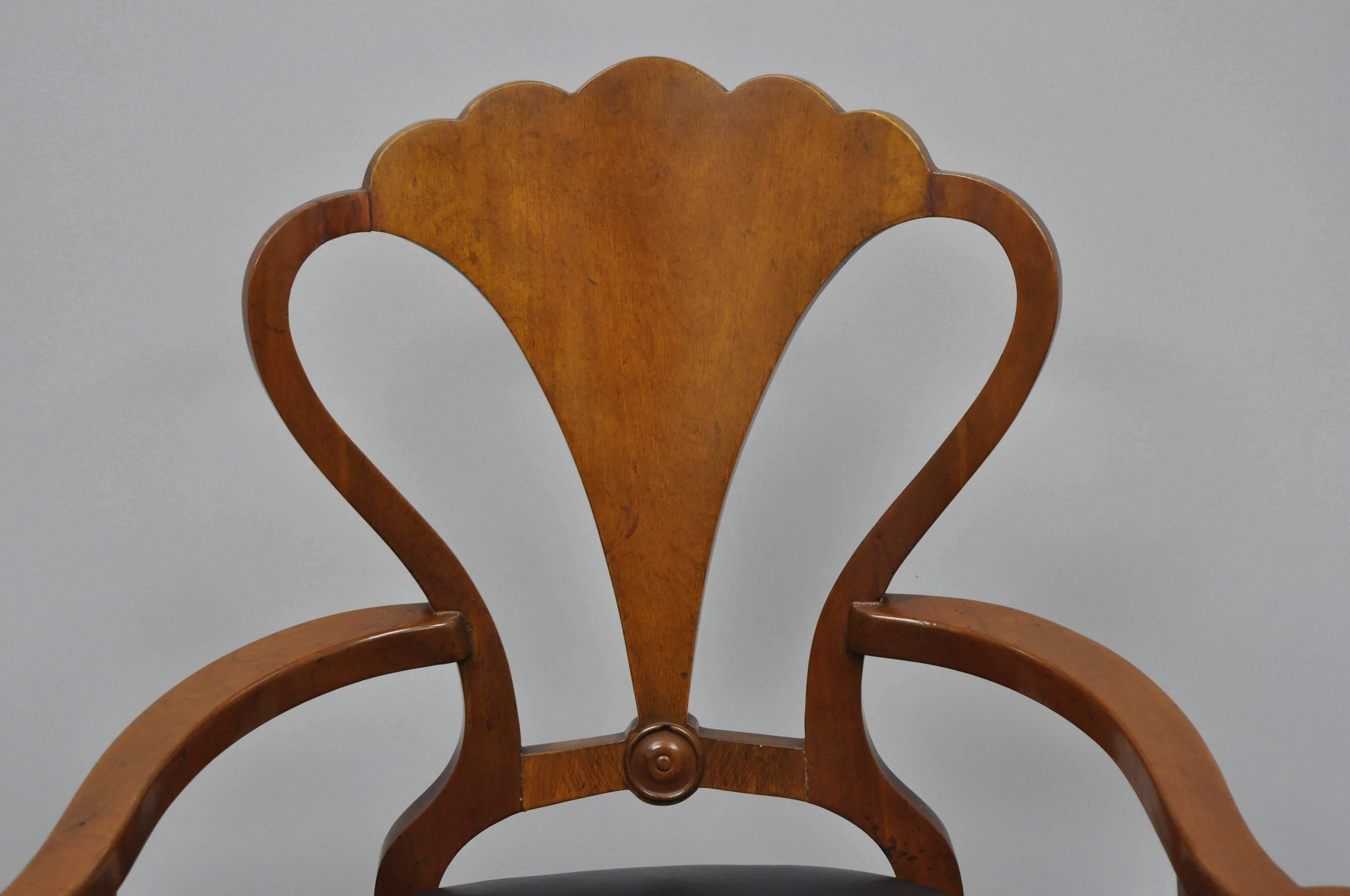 Mahogany Biedermeier Neoclassical Style Shell Fan Back Dining Chairs Set of Six 6