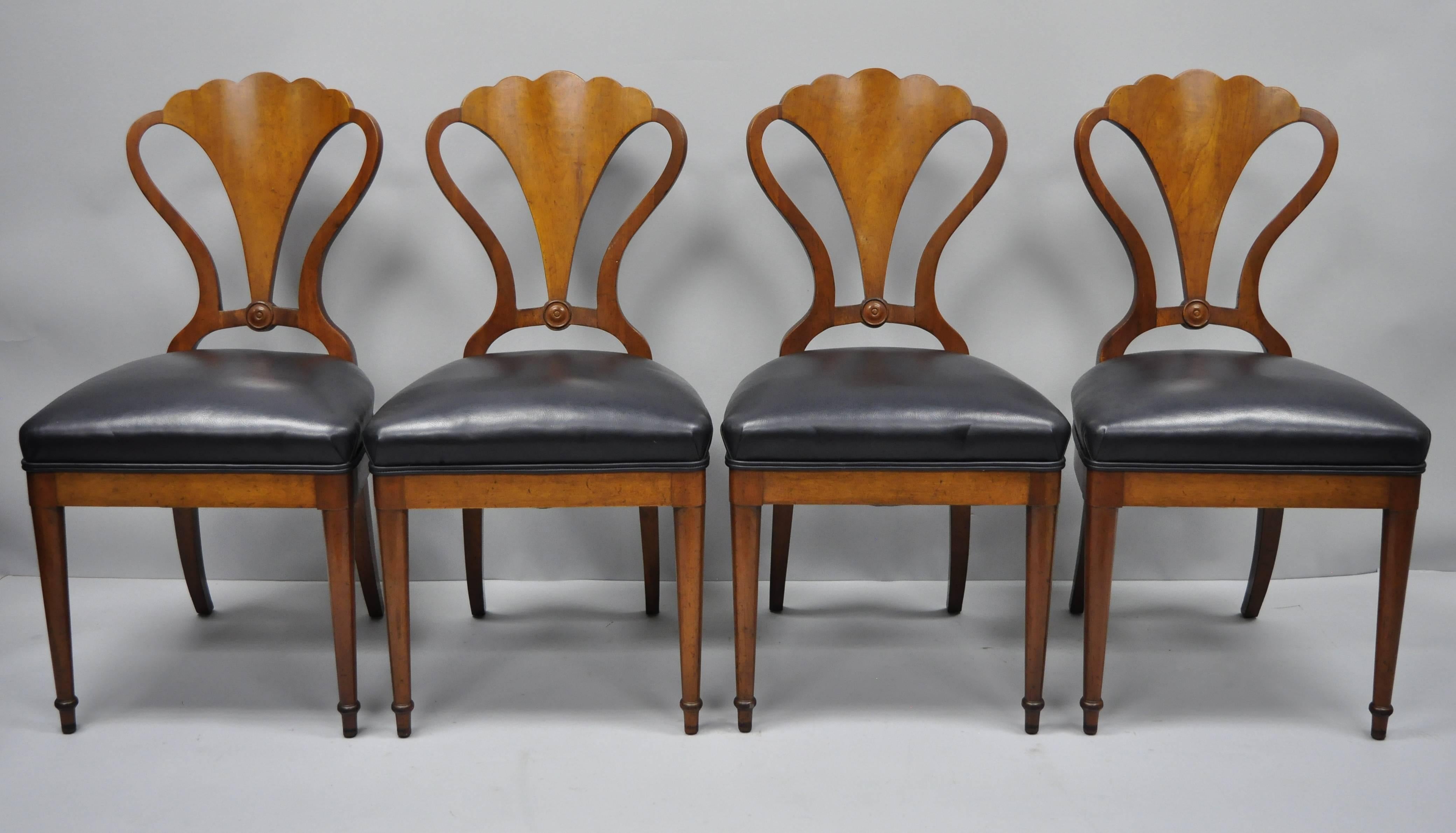 Carved Mahogany Biedermeier Neoclassical Style Shell Fan Back Dining Chairs Set of Six