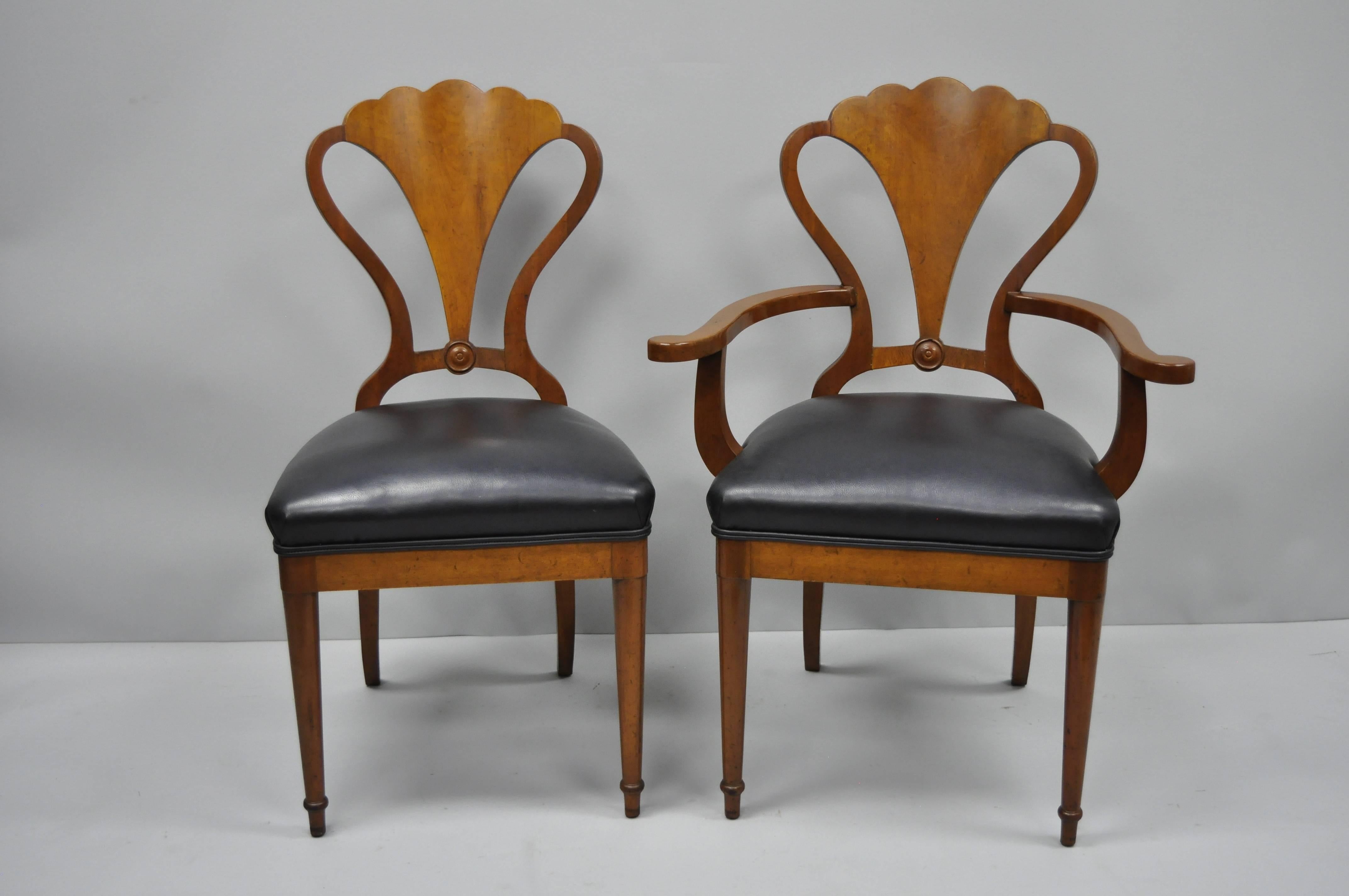20th Century Mahogany Biedermeier Neoclassical Style Shell Fan Back Dining Chairs Set of Six