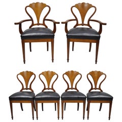 Antique Mahogany Biedermeier Neoclassical Style Shell Fan Back Dining Chairs Set of Six