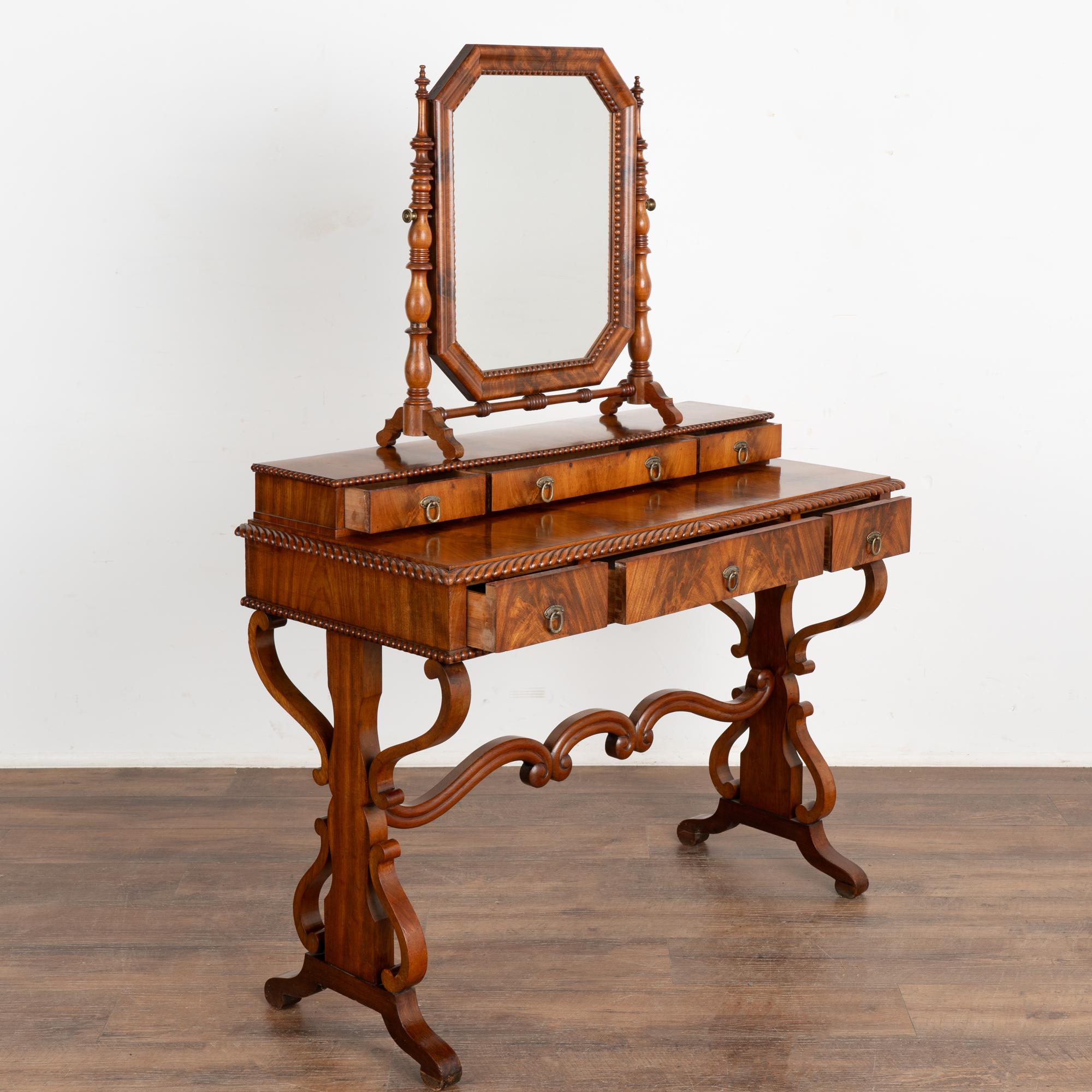 Swedish Mahogany Biedermeier Vanity Dressing Table With Mirror, Sweden circa 1830-50