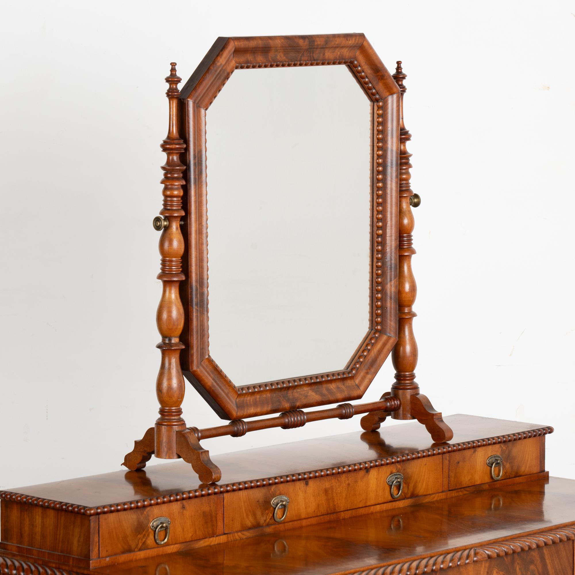 19th Century Mahogany Biedermeier Vanity Dressing Table With Mirror, Sweden circa 1830-50