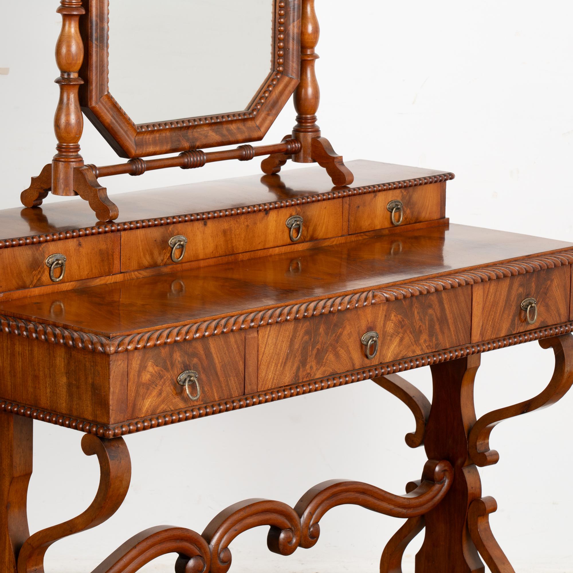 Mahogany Biedermeier Vanity Dressing Table With Mirror, Sweden circa 1830-50 1