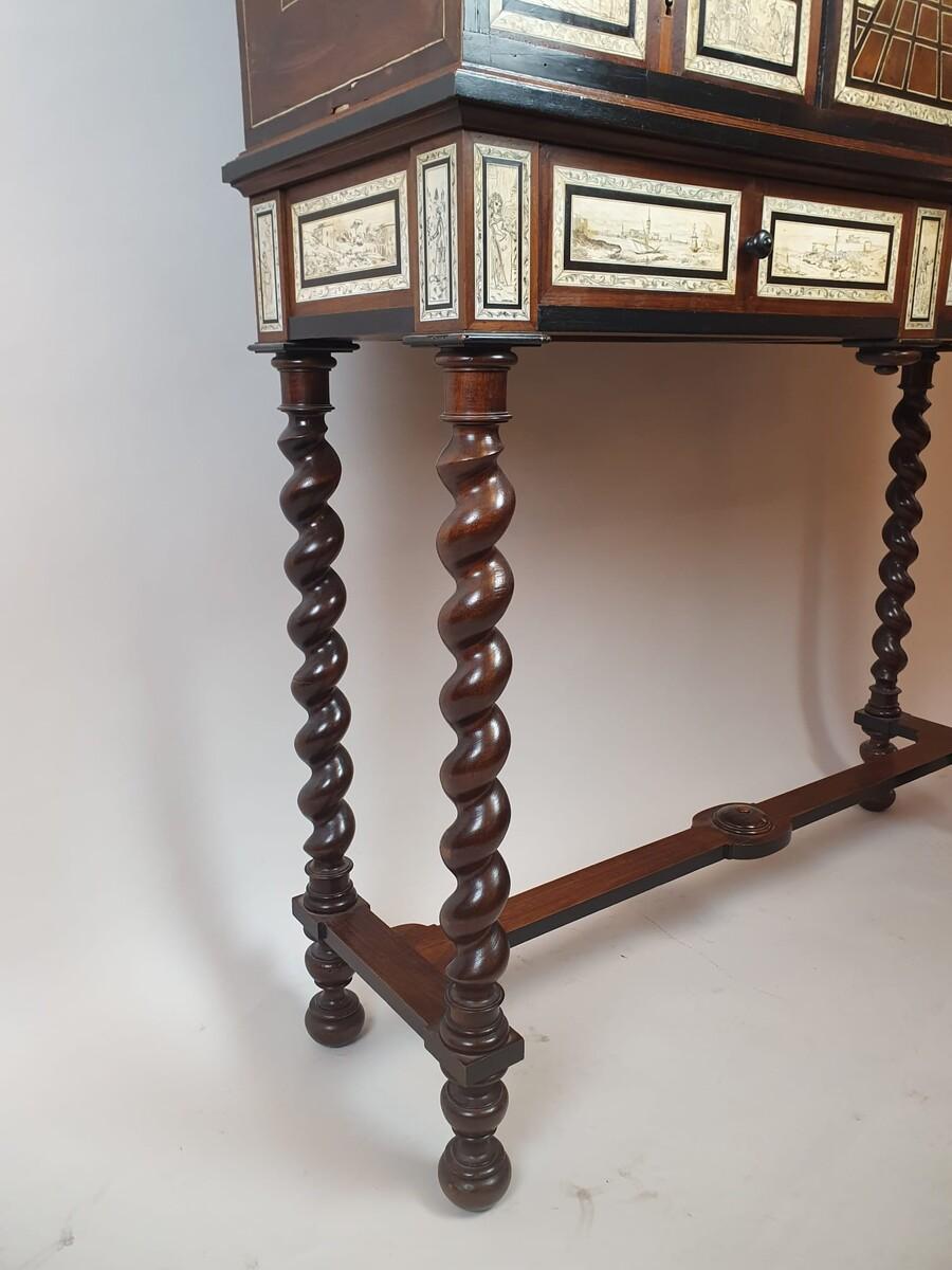19th Century Mahogany, Blackened Wood And bone Cabinet, Italy 19th For Sale