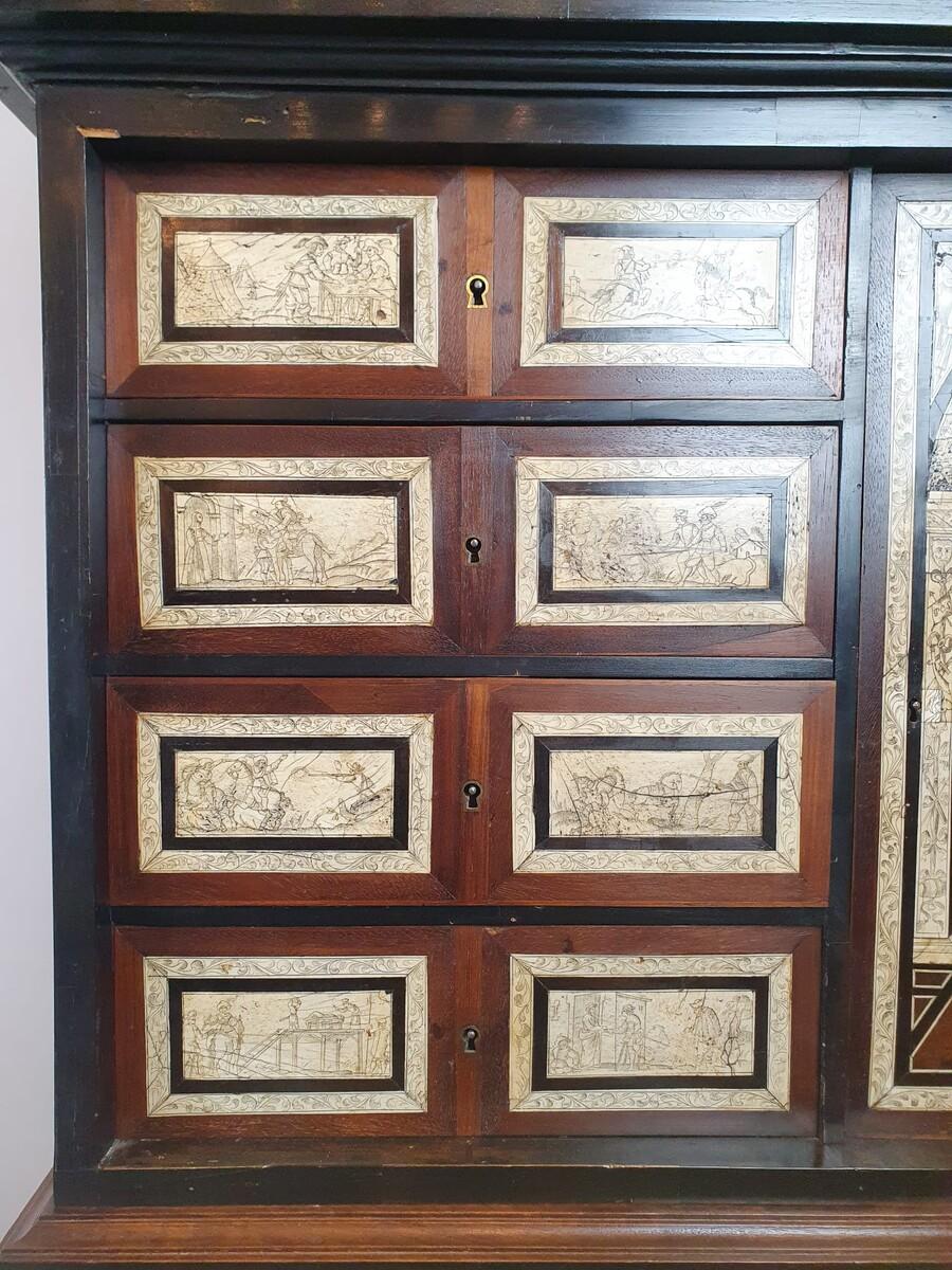 Mahogany, Blackened Wood And bone Cabinet, Italy 19th For Sale 2