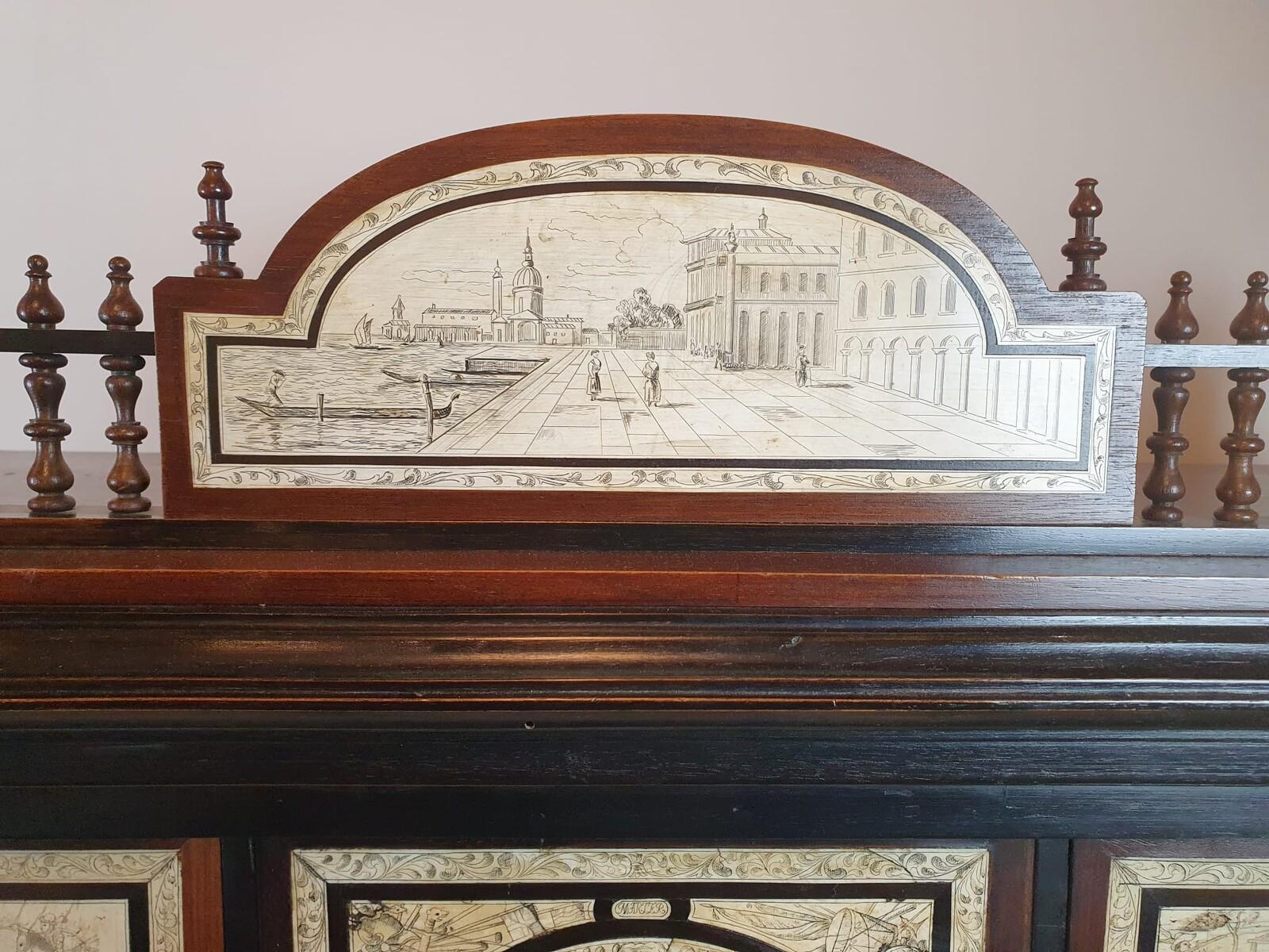 Mobile in mogano, legno annerito e osso, Italia 19° secolo 3