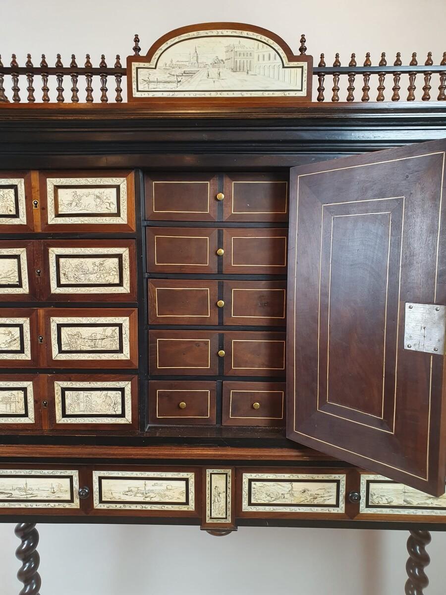 Mahogany, Blackened Wood And bone Cabinet, Italy 19th For Sale 5
