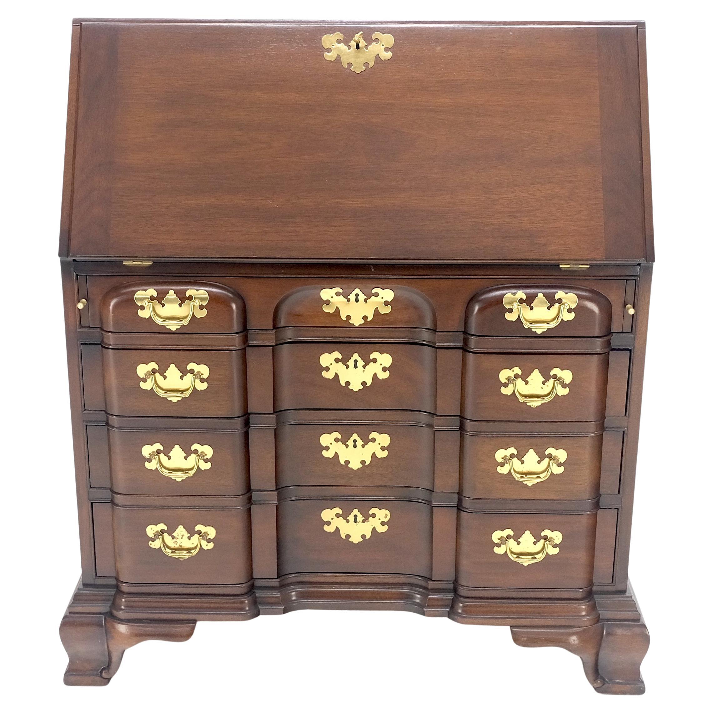 Acajou Block Front Drop Desk Secretary Bracket Foot 4 Drawers Dresser MINT !
