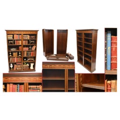 Mahogany Bookcase - Double English Sheraton Inlay Open Front Bespoke