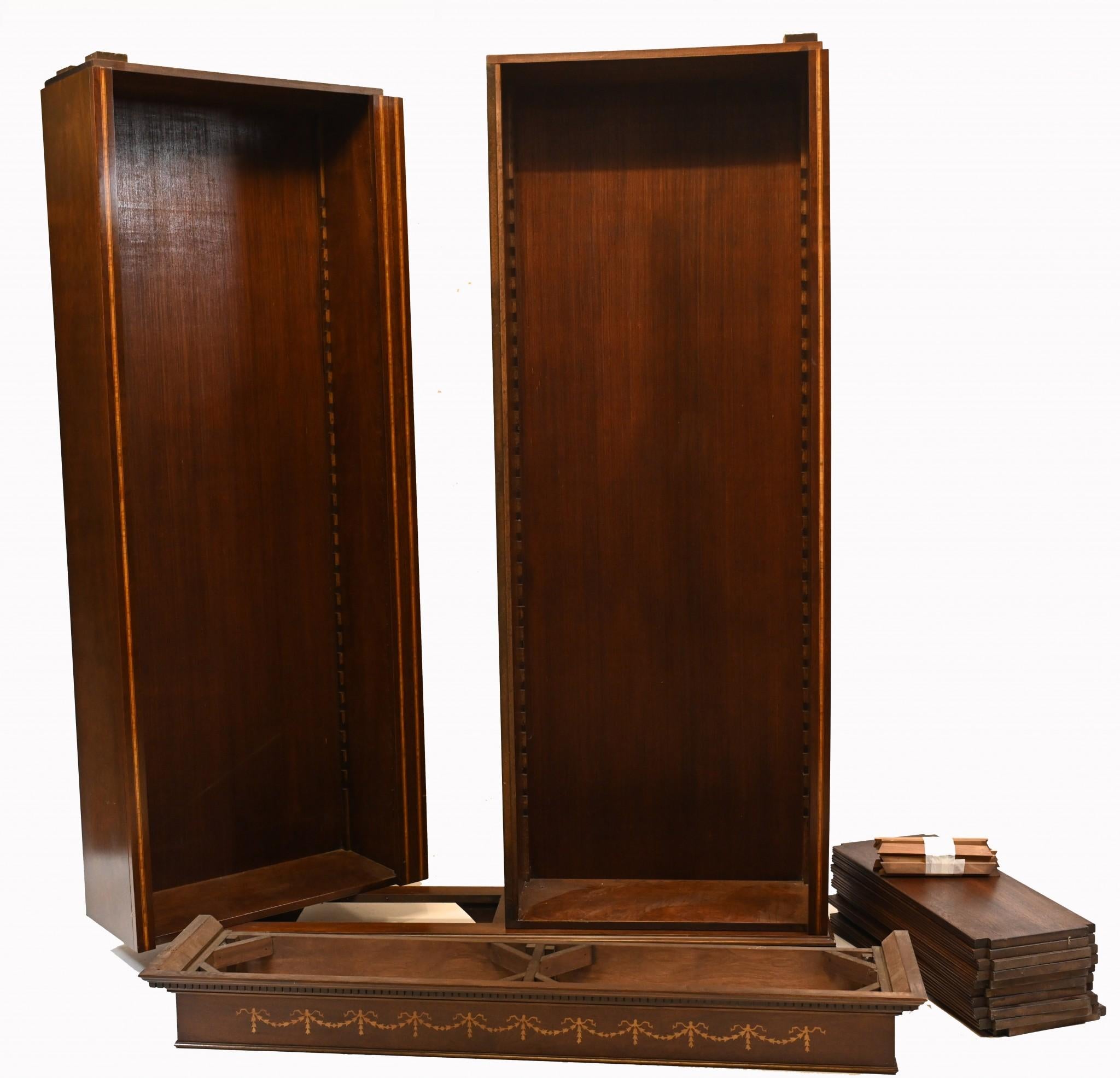 Mahogany Bookcase - Double English Sheraton Inlay Open Front For Sale 6