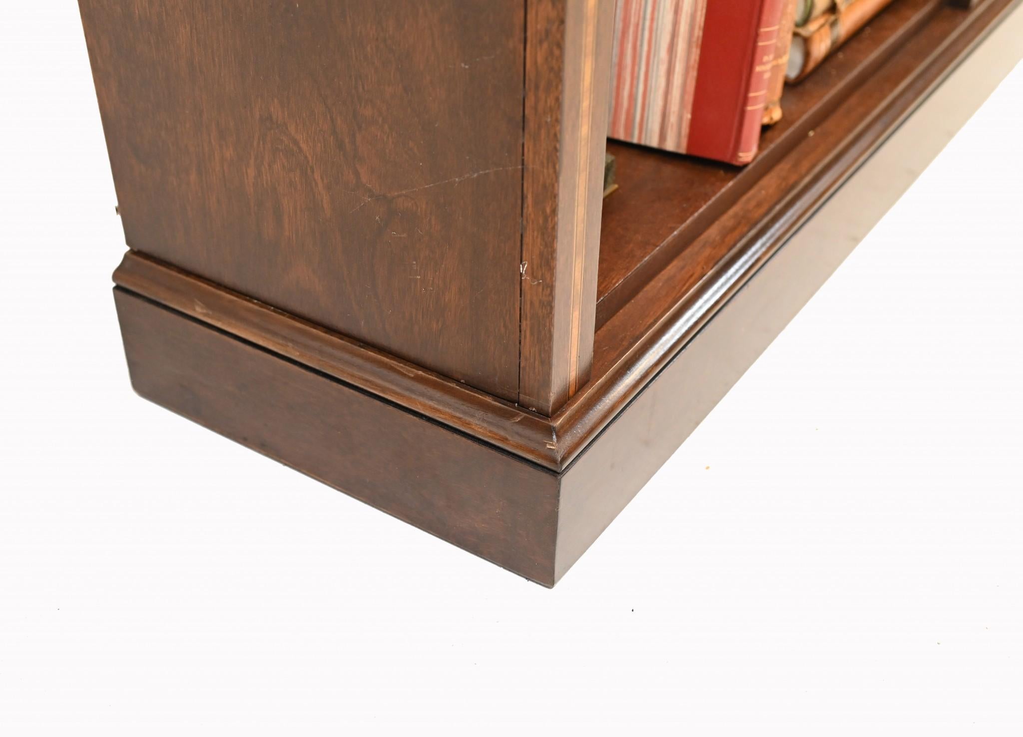 Mahogany Bookcase - Double English Sheraton Inlay Open Front For Sale 6