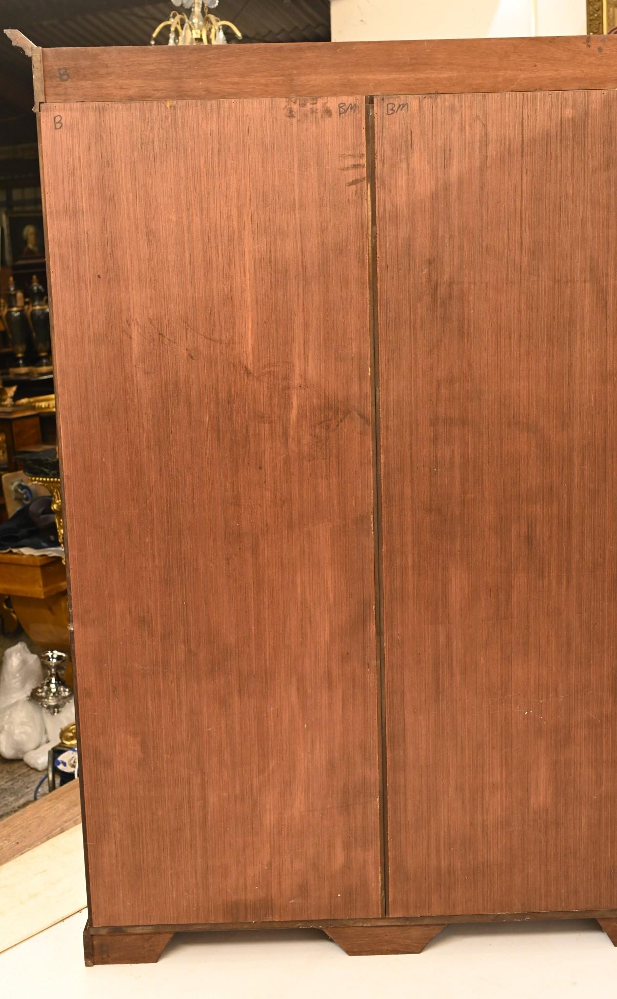 Mahogany Bookcase - Double English Sheraton Inlay Open Front For Sale 12