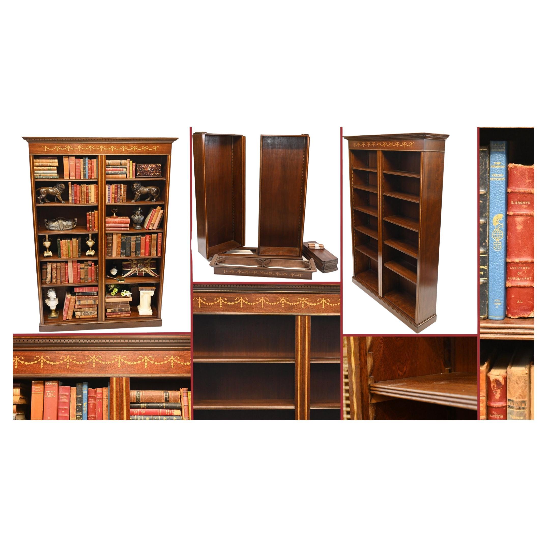 Libreria in mogano - Doppio intarsio inglese Sheraton a giorno